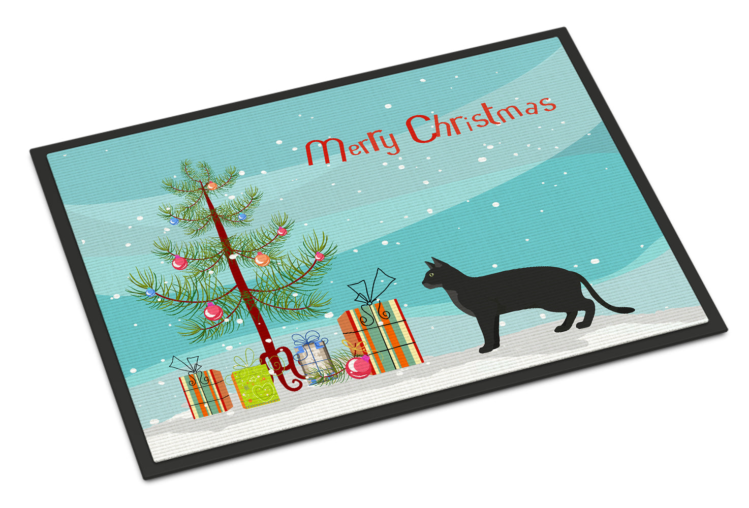 Chausie Black Cat Merry Christmas Indoor or Outdoor Mat 18x27 CK4585MAT - the-store.com