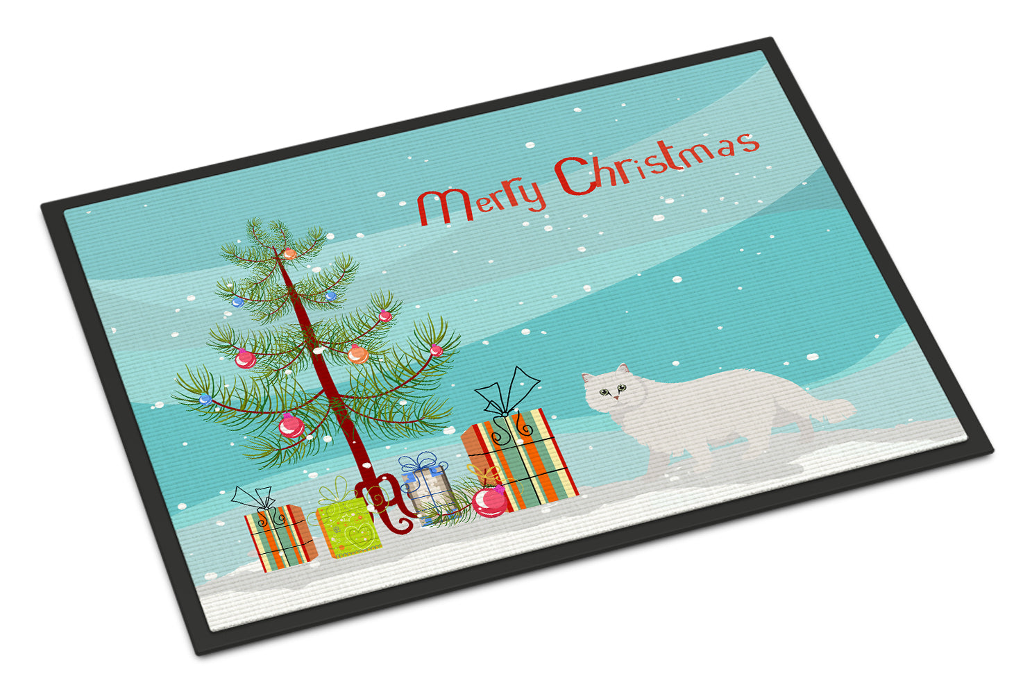 Chinchilla Persian Longhair Cat Merry Christmas Indoor or Outdoor Mat 18x27 CK4589MAT - the-store.com