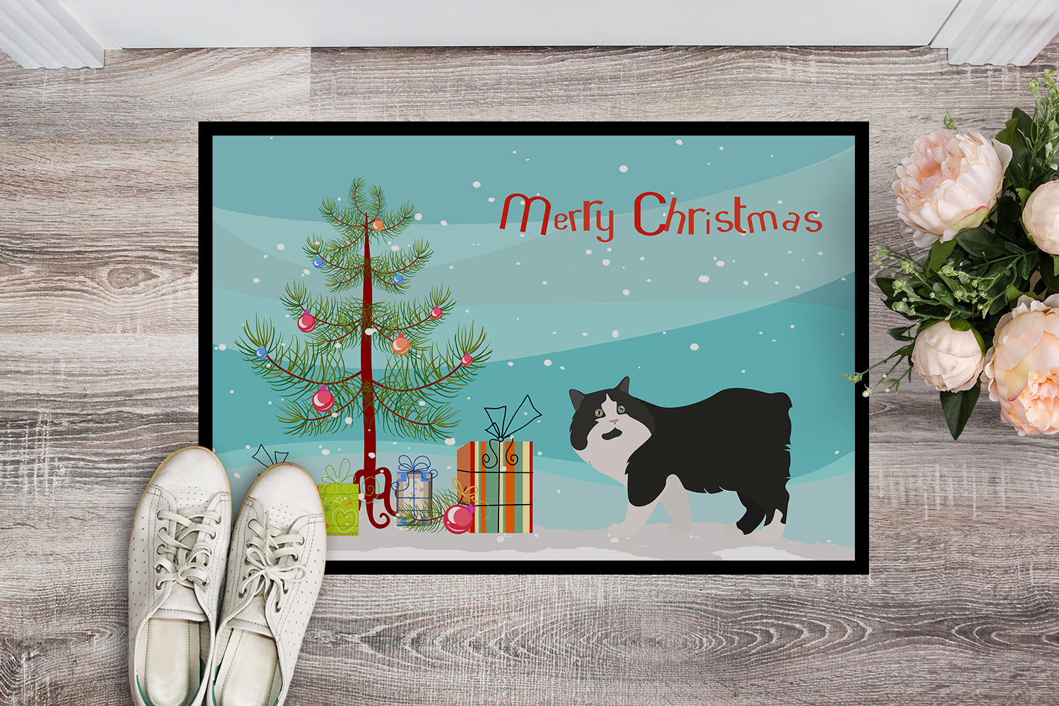 Cymric Cat Merry Christmas Indoor or Outdoor Mat 18x27 CK4599MAT - the-store.com