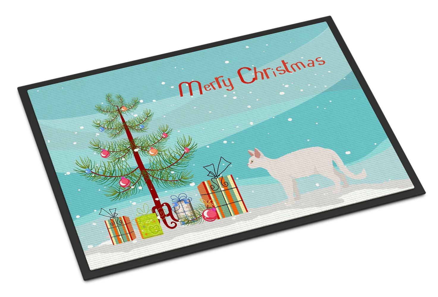 White Devon Rex Cat Merry Christmas Indoor or Outdoor Mat 24x36 CK4602JMAT by Caroline's Treasures