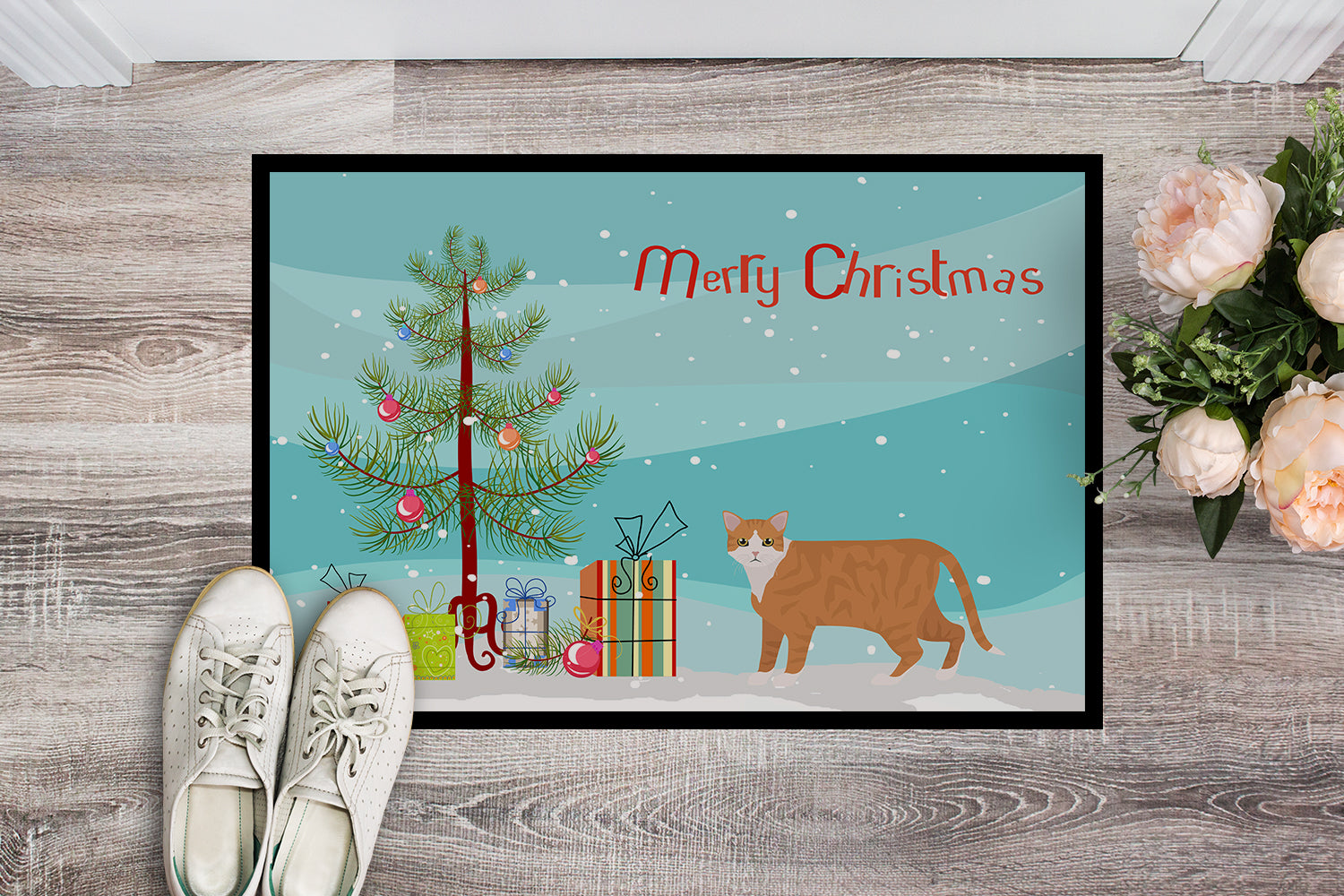 European Shorthair #1 Cat Merry Christmas Indoor or Outdoor Mat 18x27 CK4617MAT - the-store.com