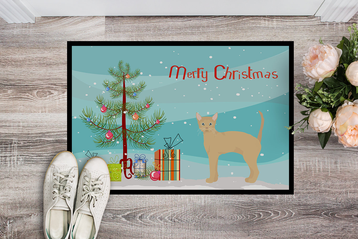 German Rex #2 Cat Merry Christmas Indoor or Outdoor Mat 18x27 CK4627MAT - the-store.com