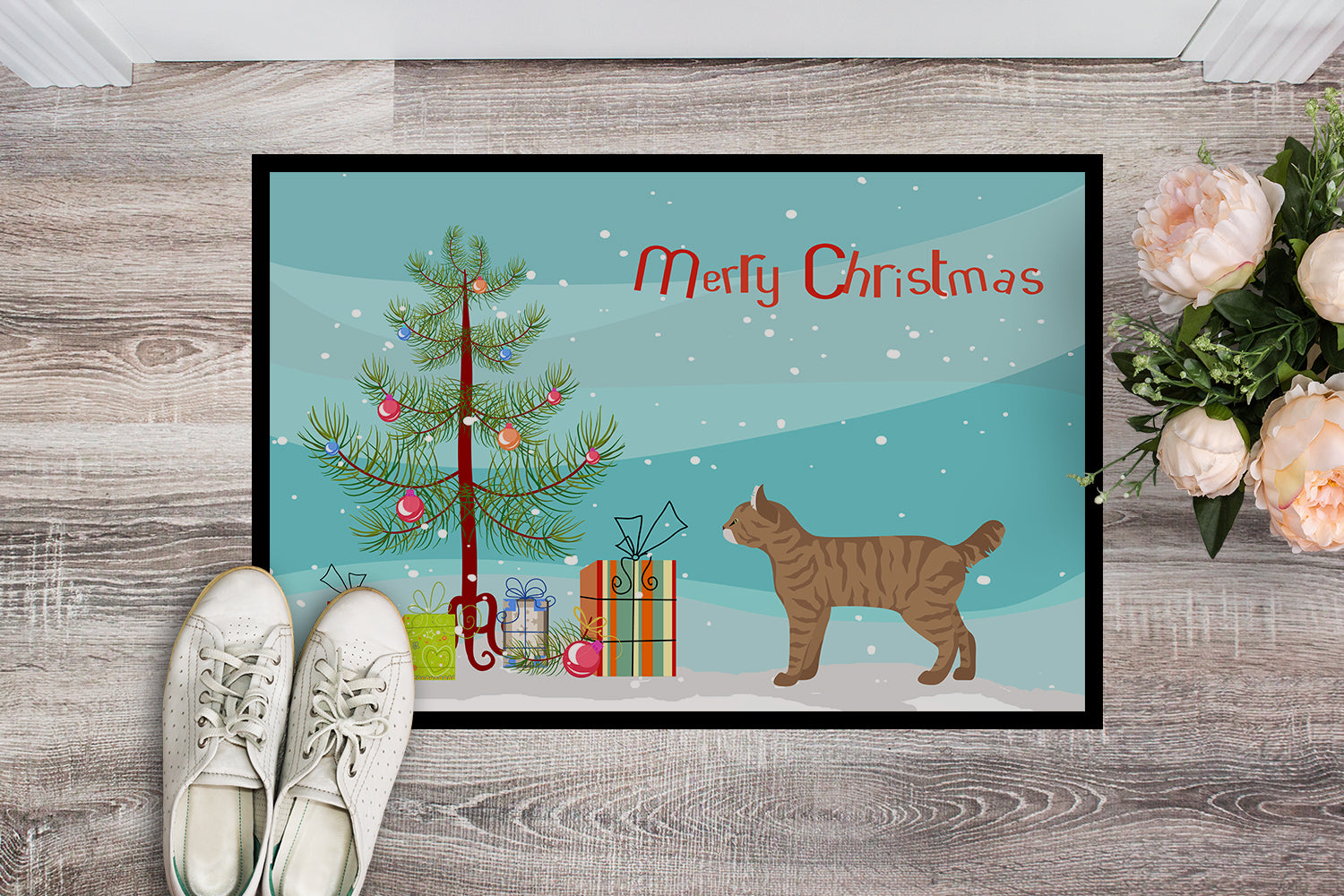 Highlander Lynx #1 Cat Merry Christmas Indoor or Outdoor Mat 18x27 CK4630MAT - the-store.com