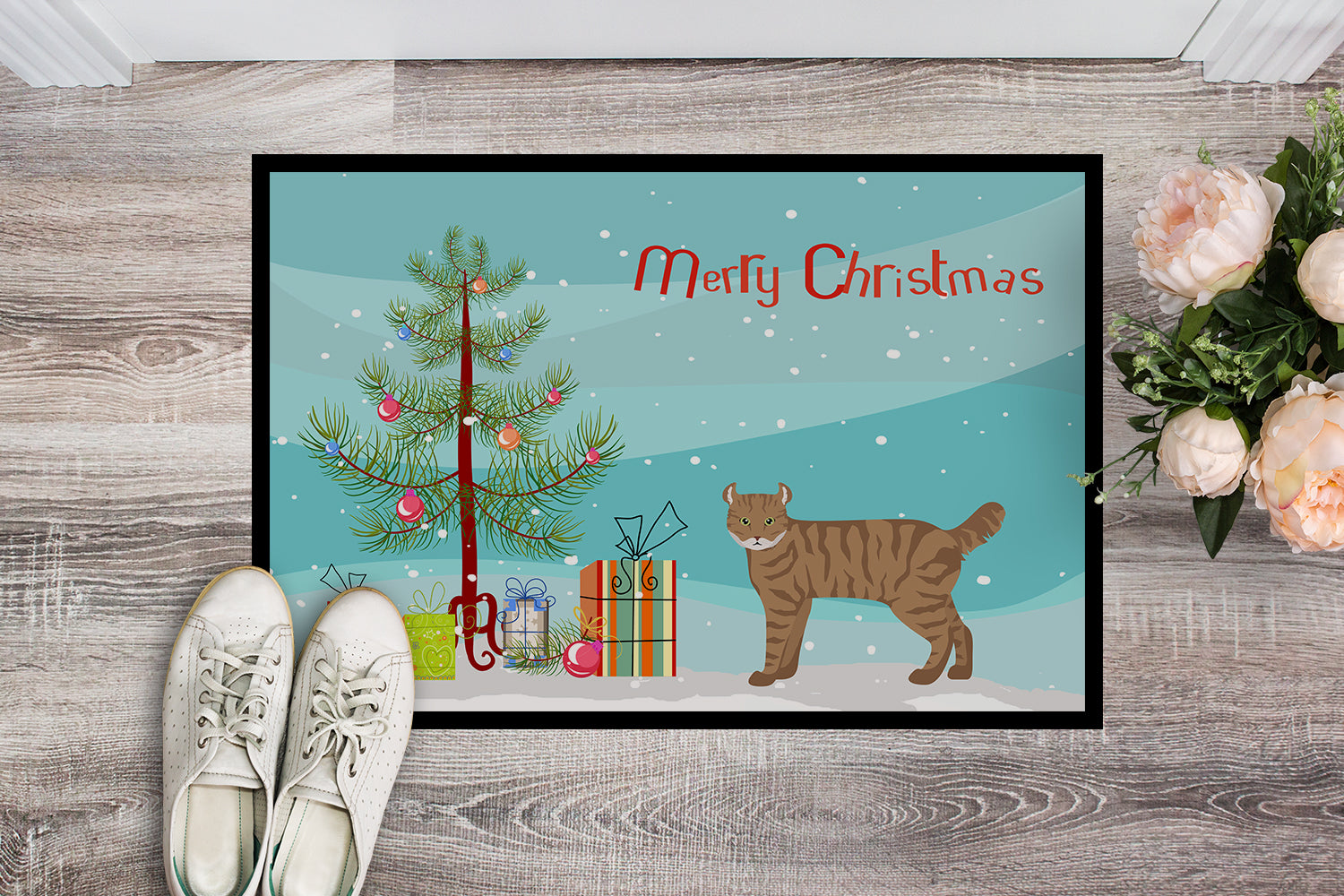 Highlander Lynx #3 Cat Merry Christmas Indoor or Outdoor Mat 18x27 CK4632MAT - the-store.com