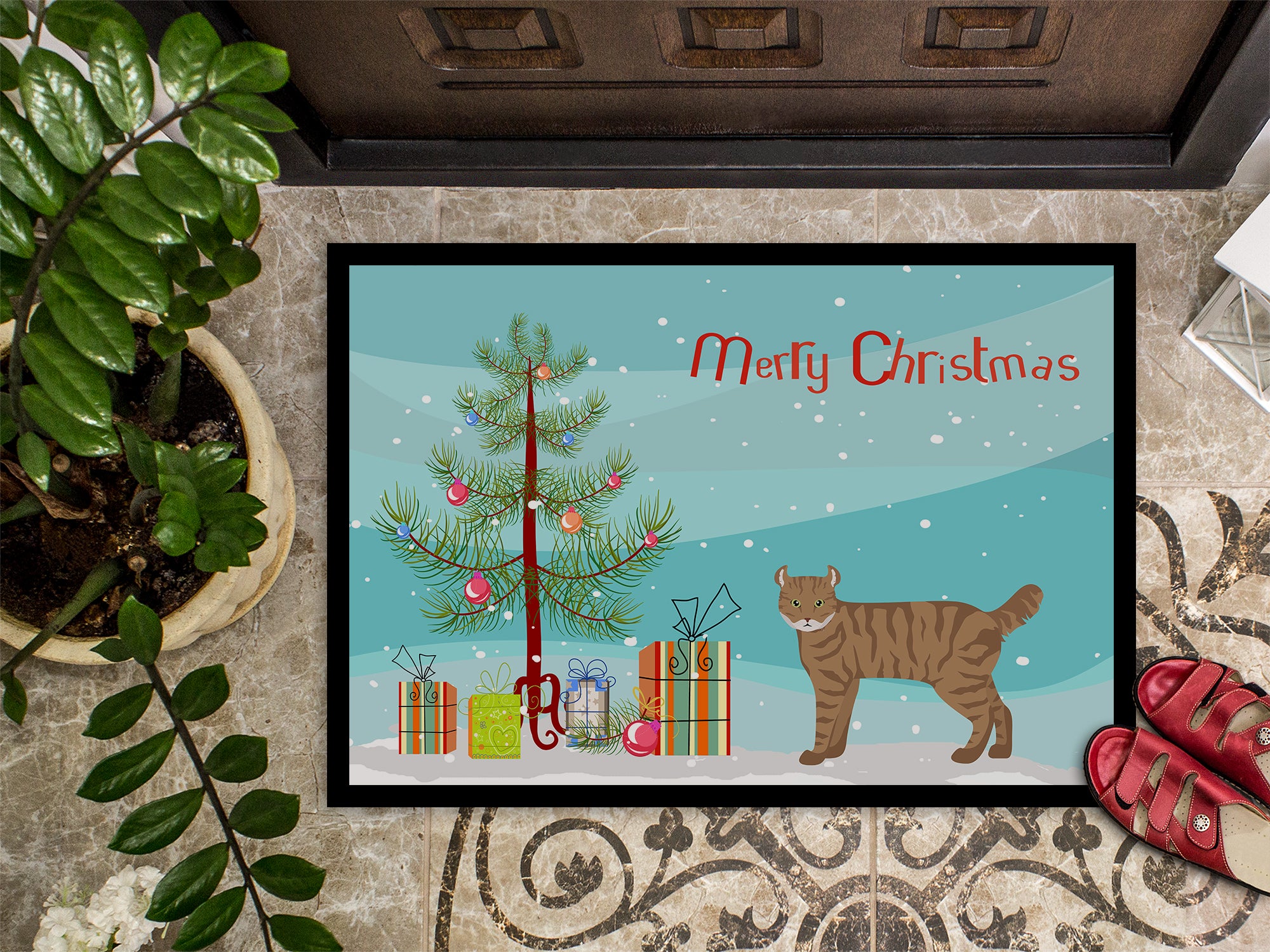 Highlander Lynx #3 Cat Merry Christmas Indoor or Outdoor Mat 18x27 CK4632MAT - the-store.com