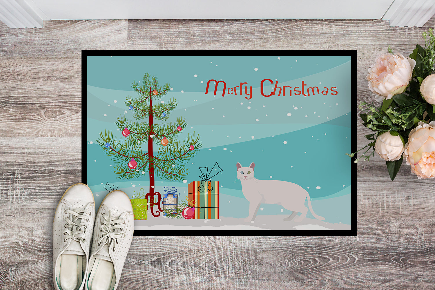 Khao Manee #1 Cat Merry Christmas Indoor or Outdoor Mat 18x27 CK4634MAT - the-store.com