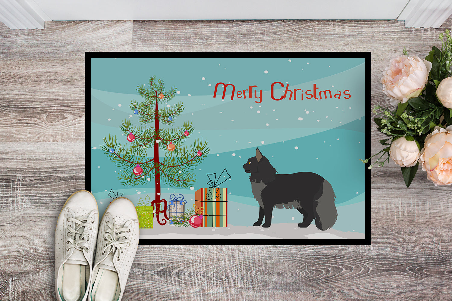 Maine Coon #2 Cat Merry Christmas Indoor or Outdoor Mat 18x27 CK4649MAT - the-store.com