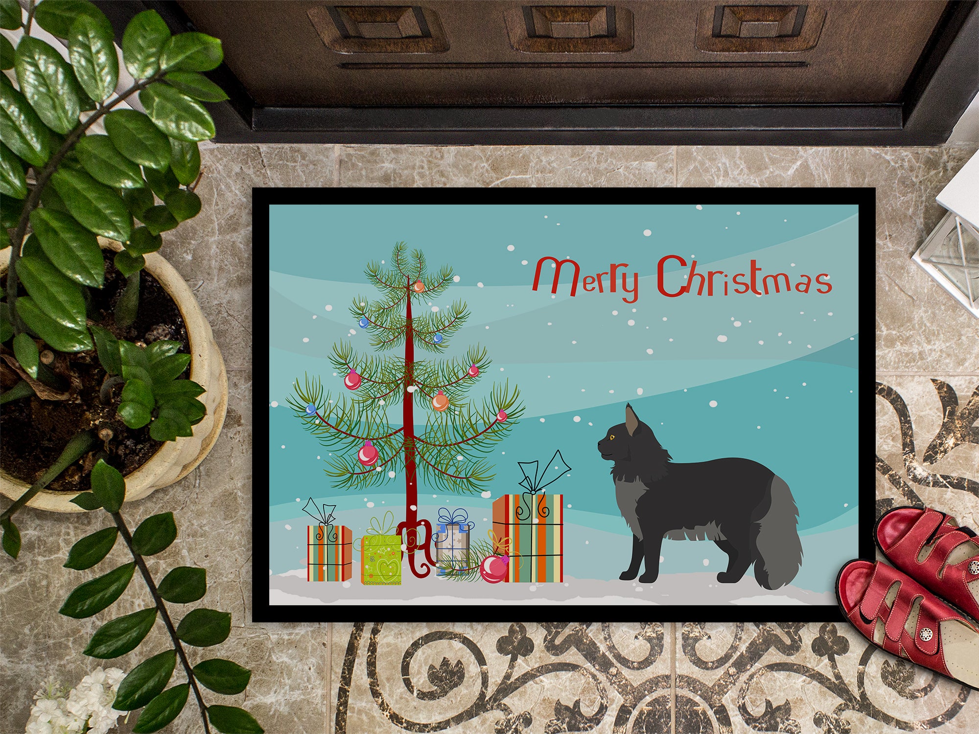 Maine Coon #2 Cat Merry Christmas Indoor or Outdoor Mat 18x27 CK4649MAT - the-store.com