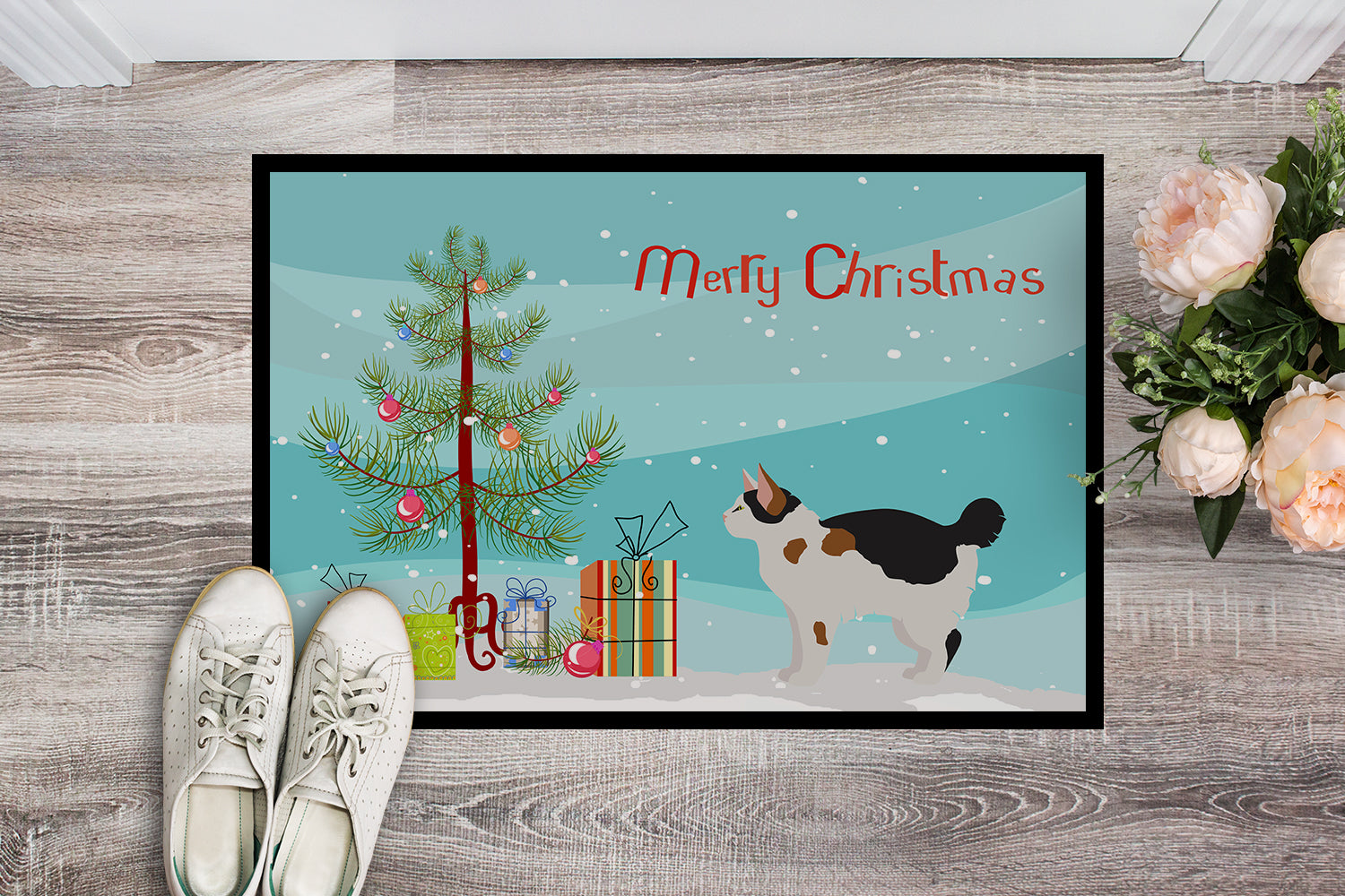 Manx #3 Cat Merry Christmas Indoor or Outdoor Mat 18x27 CK4654MAT - the-store.com