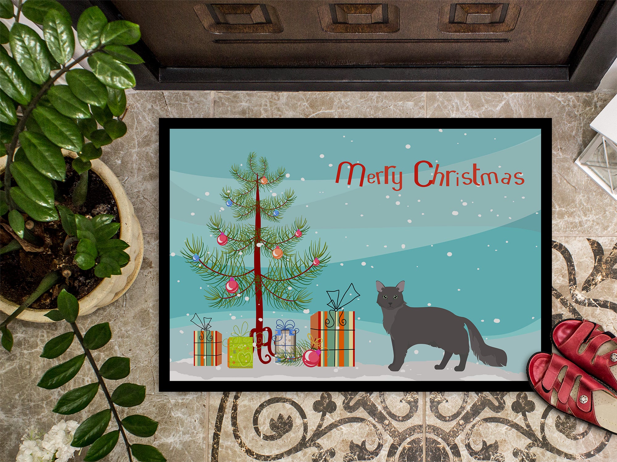 Nebelung #1 Cat Merry Christmas Indoor or Outdoor Mat 18x27 CK4661MAT - the-store.com