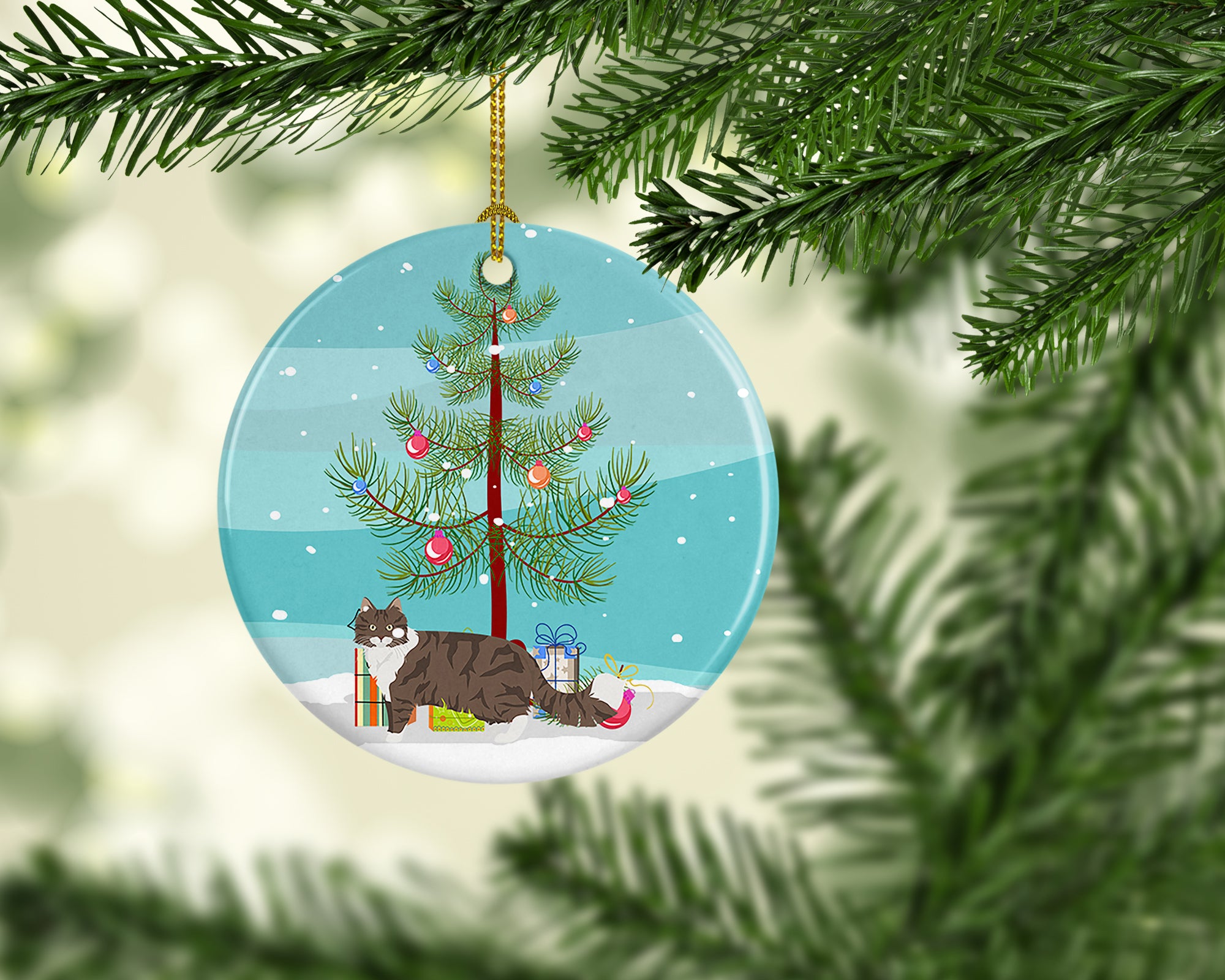 Norwegian Forest Cat Merry Christmas Ceramic Ornament - the-store.com