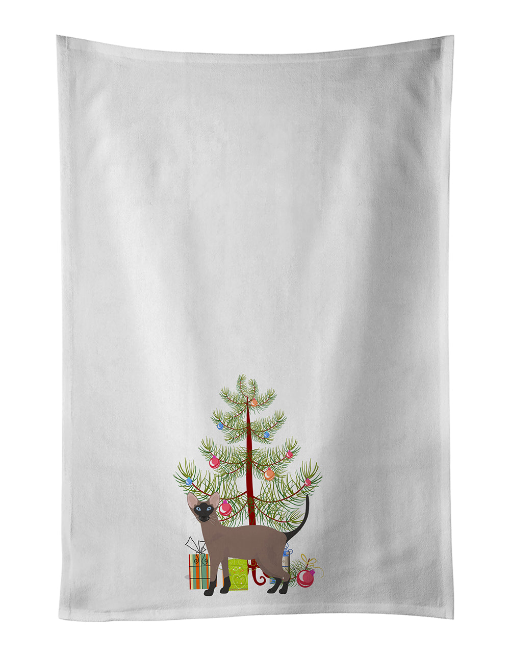 Buy this Oriental Bicolor Cat Merry Christmas White Kitchen Towel Set of 2