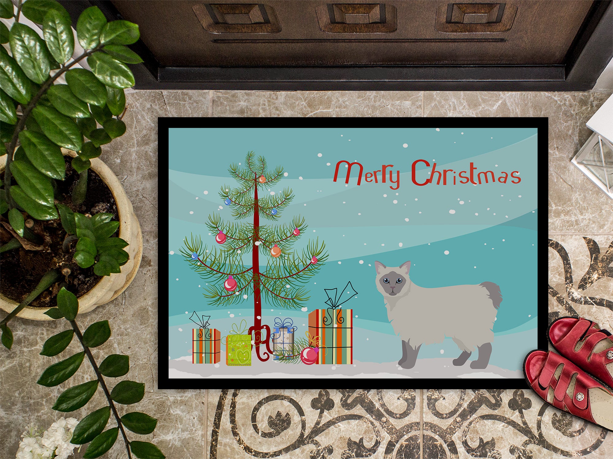 Owyhee Bob #1 Cat Merry Christmas Indoor or Outdoor Mat 18x27 CK4675MAT - the-store.com