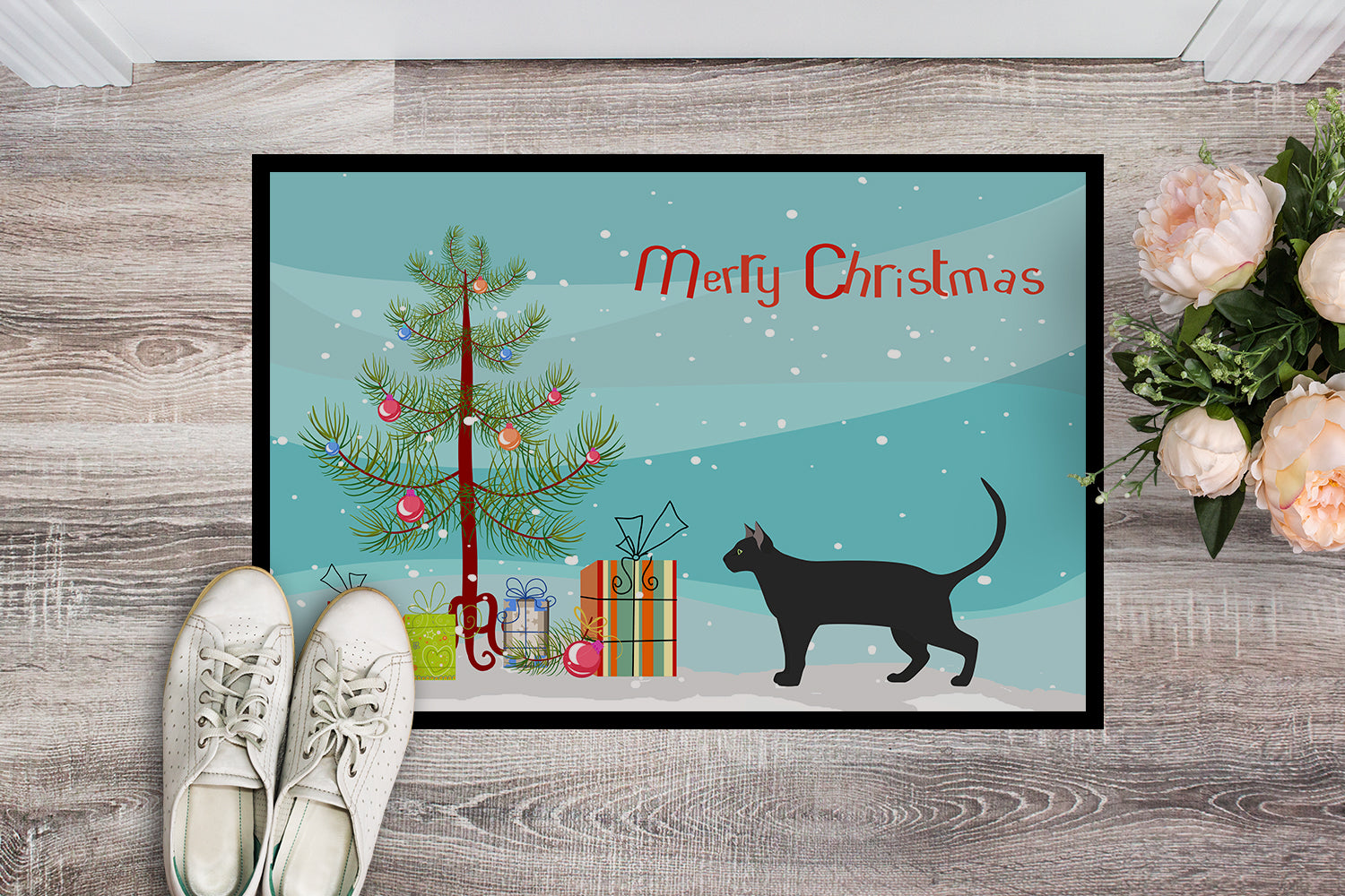 Pantherette Cat Merry Christmas Indoor or Outdoor Mat 18x27 CK4677MAT - the-store.com