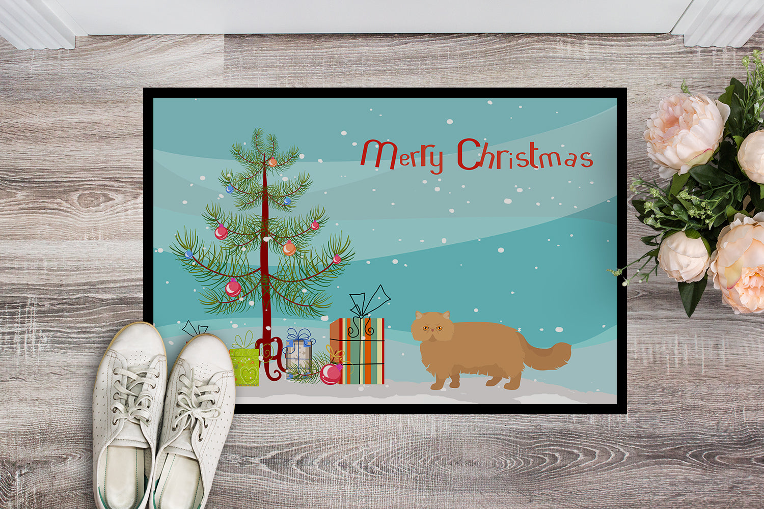 Persian Modern Cat Merry Christmas Indoor or Outdoor Mat 18x27 CK4678MAT - the-store.com