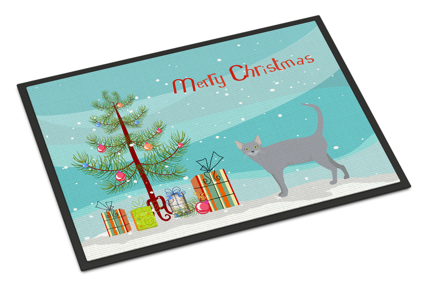 Russian Blue #1 Cat Merry Christmas Indoor or Outdoor Mat 18x27 CK4695MAT - the-store.com