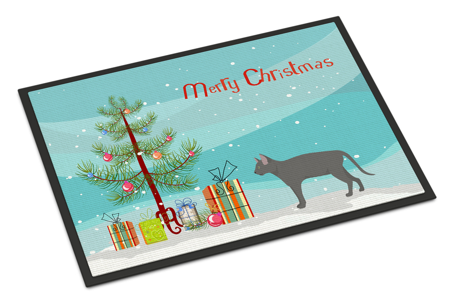 Russian Blue #2 Cat Merry Christmas Indoor or Outdoor Mat 18x27 CK4696MAT - the-store.com