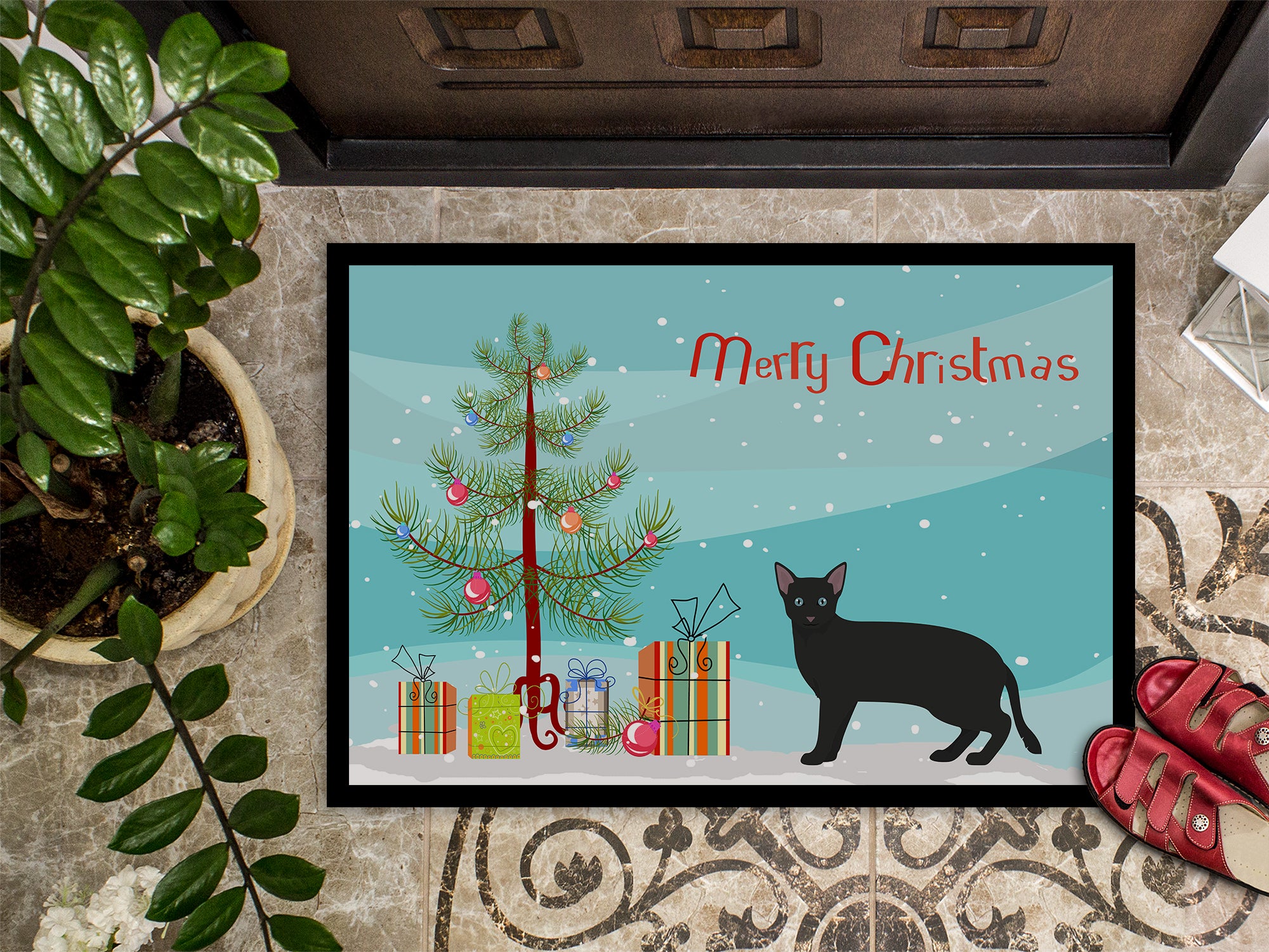 Russian White Black #1 Cat Merry Christmas Indoor or Outdoor Mat 18x27 CK4697MAT - the-store.com