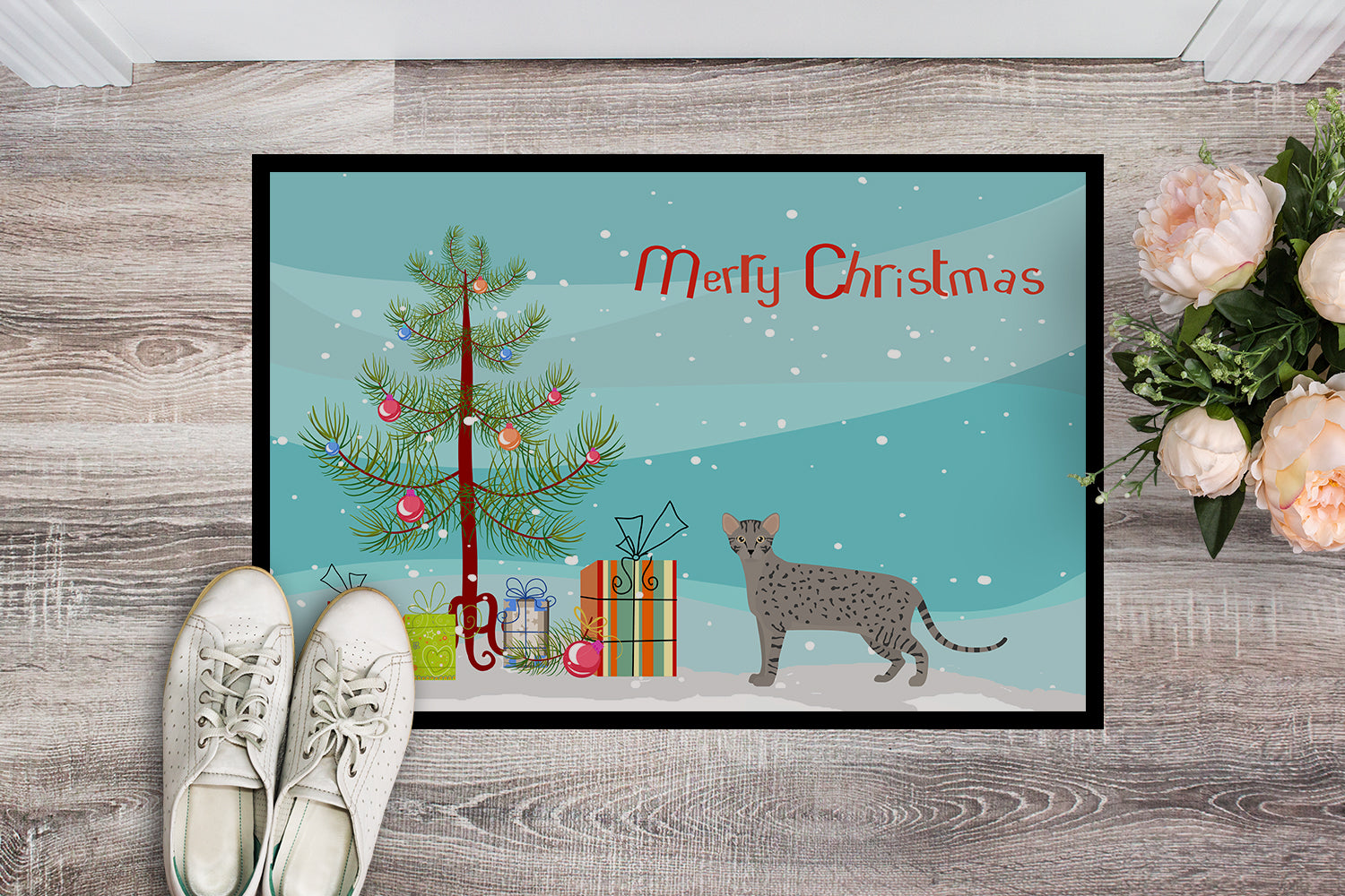 Safari #1 Cat Merry Christmas Indoor or Outdoor Mat 18x27 CK4699MAT - the-store.com