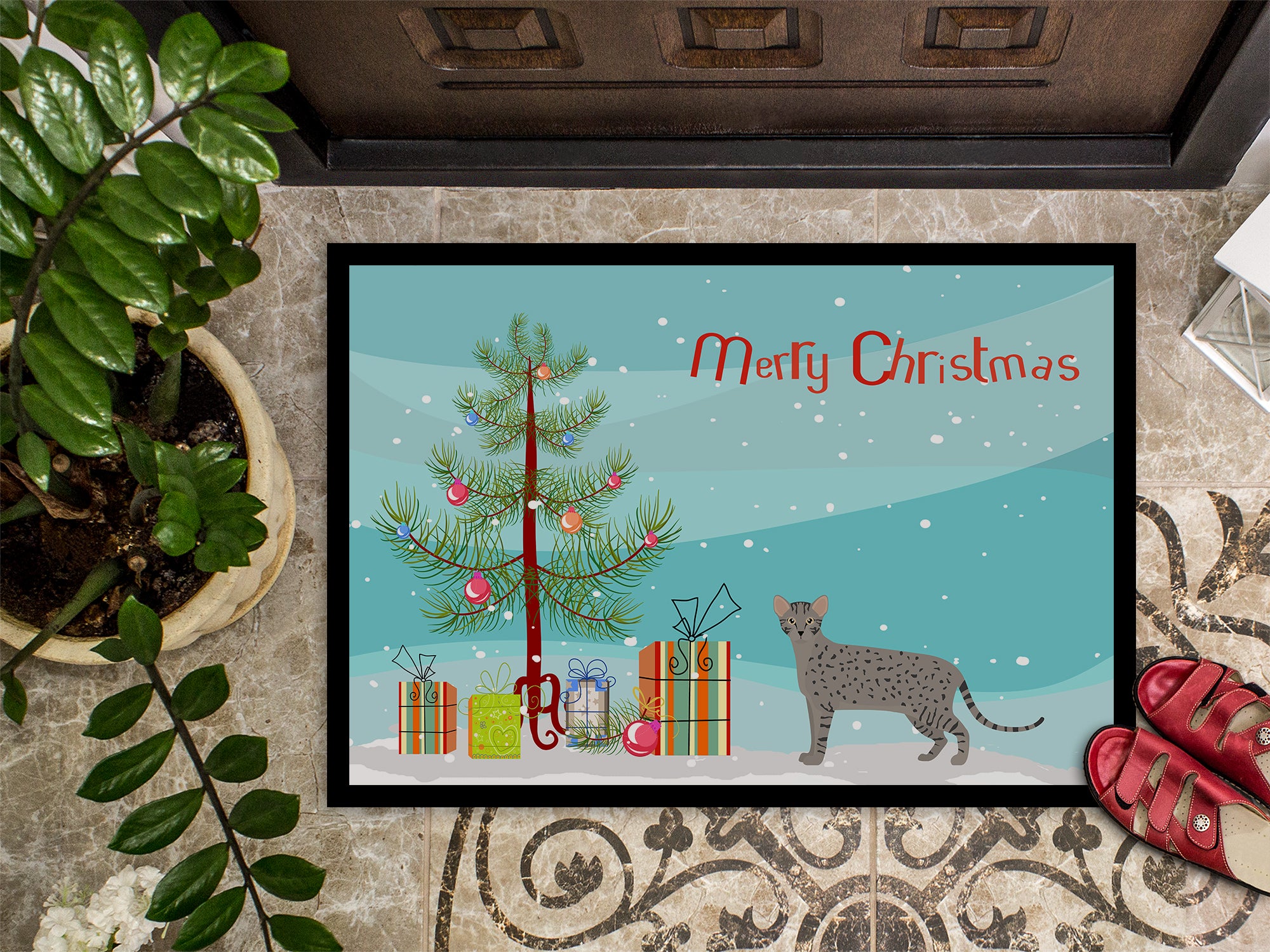 Safari #1 Cat Merry Christmas Indoor or Outdoor Mat 18x27 CK4699MAT - the-store.com