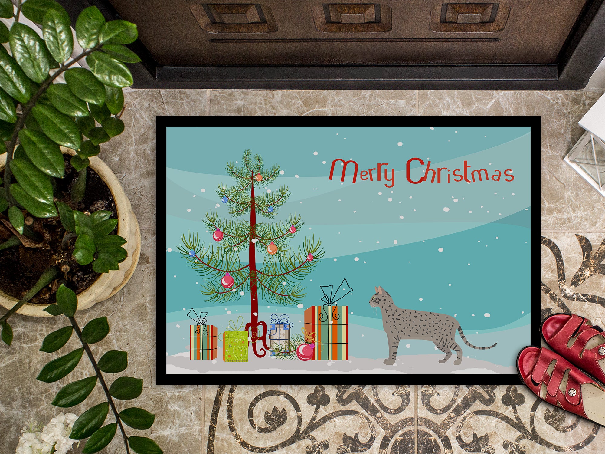 Safari #2 Cat Merry Christmas Indoor or Outdoor Mat 18x27 CK4700MAT - the-store.com