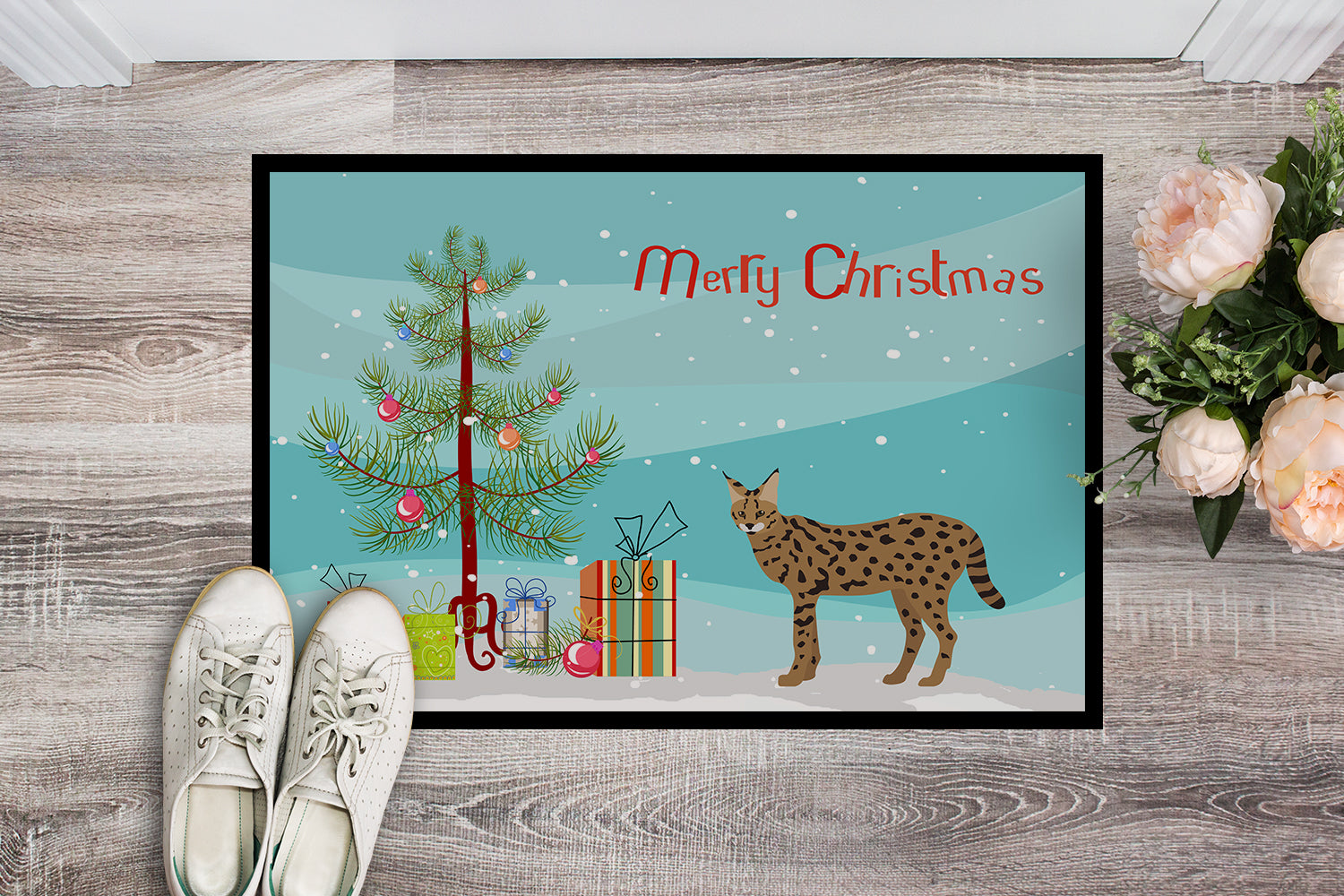 Savannah #3 Cat Merry Christmas Indoor or Outdoor Mat 18x27 CK4703MAT - the-store.com