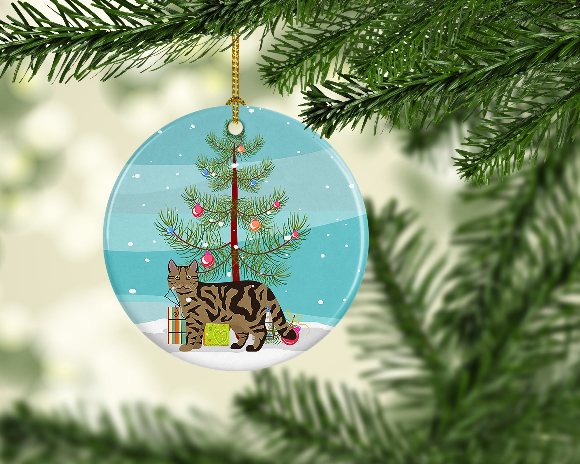 Scottish Straight #2 Cat Merry Christmas Ceramic Ornament - the-store.com