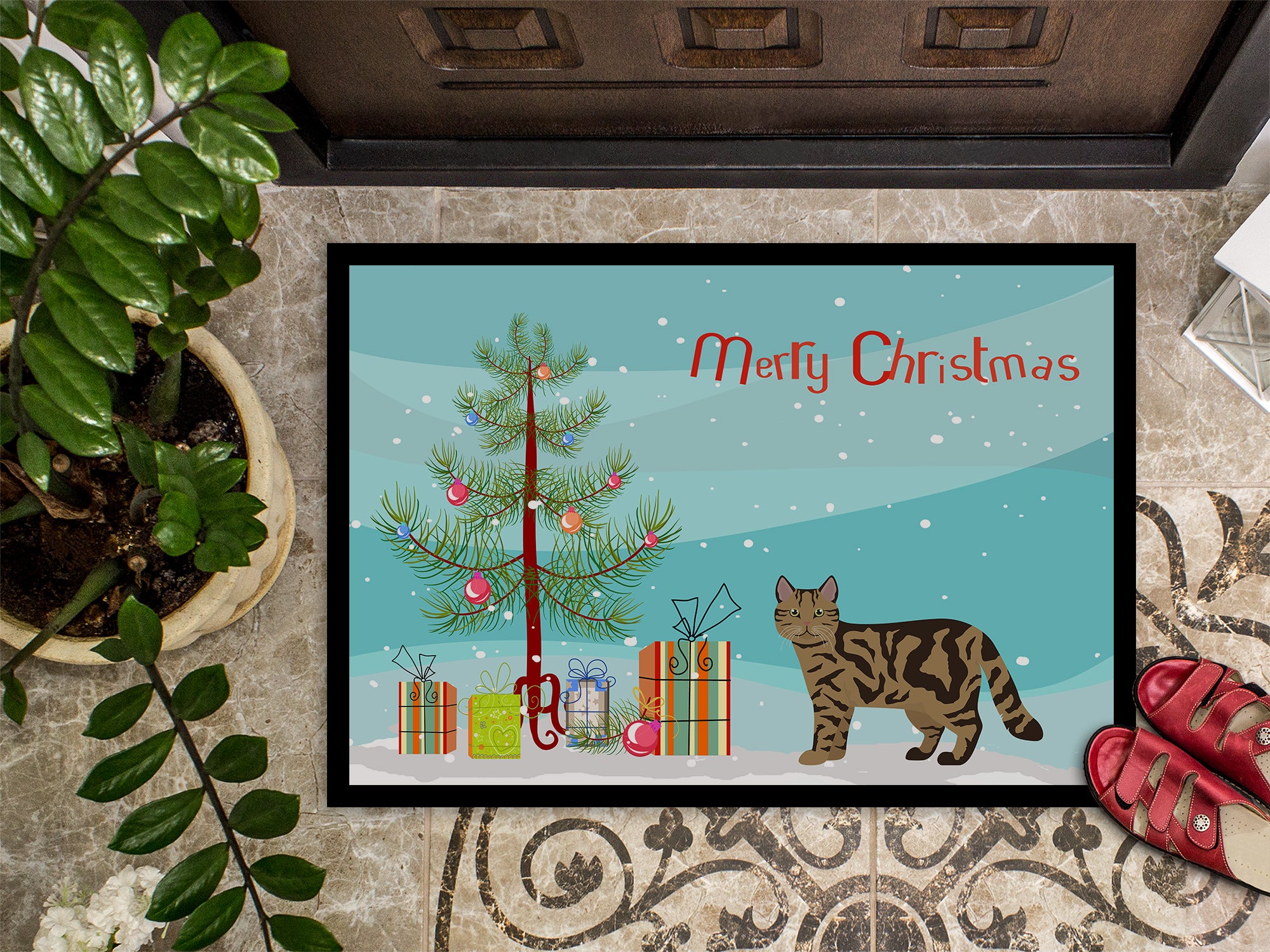 Scottish Straight #2 Cat Merry Christmas Indoor or Outdoor Mat 18x27 CK4706MAT - the-store.com