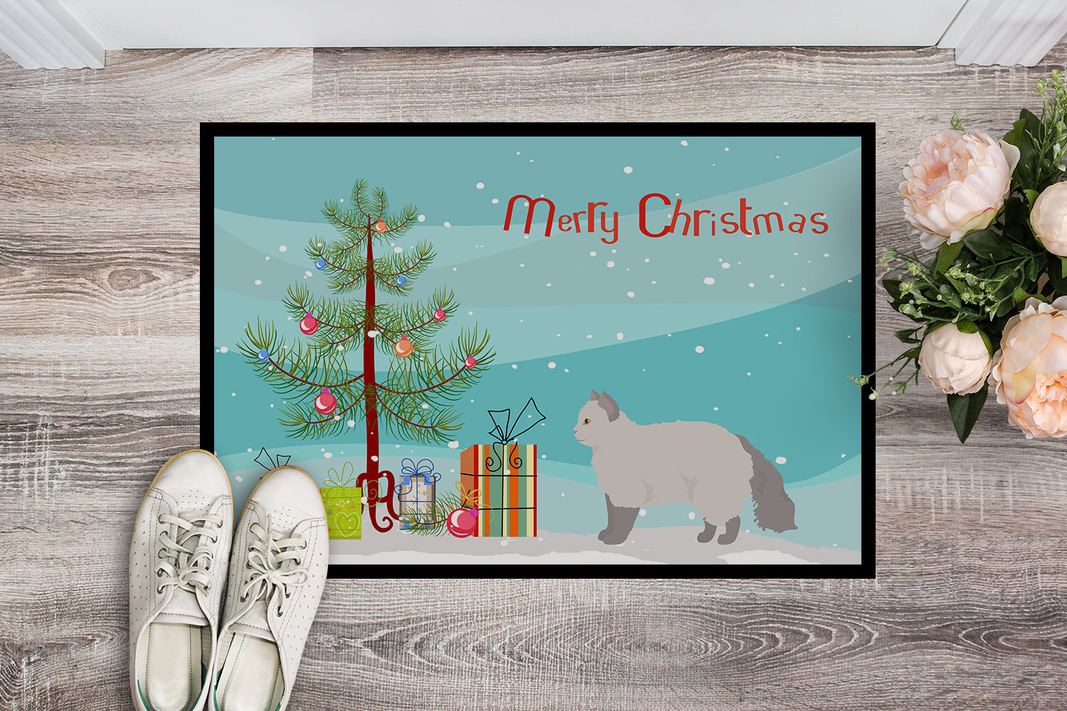 Selkirk Rex #2 Cat Merry Christmas Indoor or Outdoor Mat 18x27 CK4708MAT - the-store.com