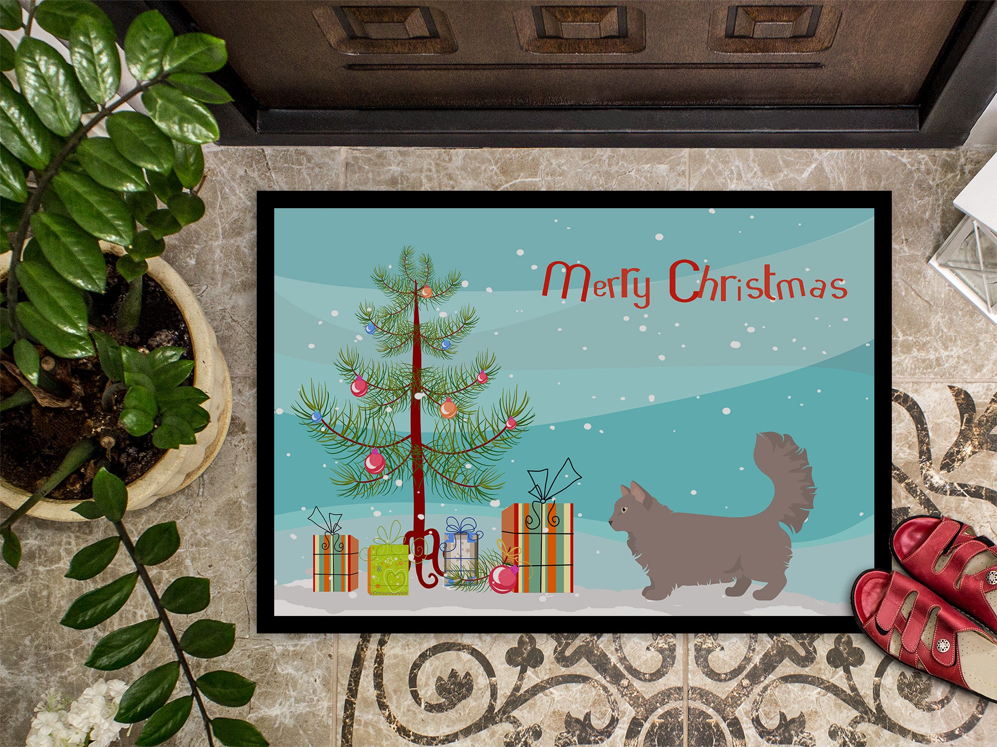 Skookum #2 Cat Merry Christmas Indoor or Outdoor Mat 18x27 CK4718MAT - the-store.com