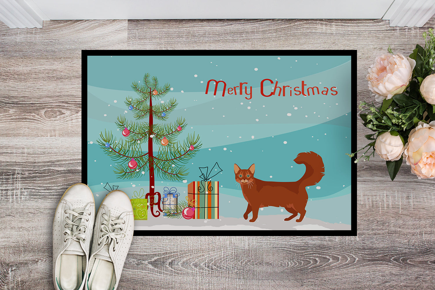 Somali Cat Merry Christmas Indoor or Outdoor Mat 18x27 CK4722MAT - the-store.com