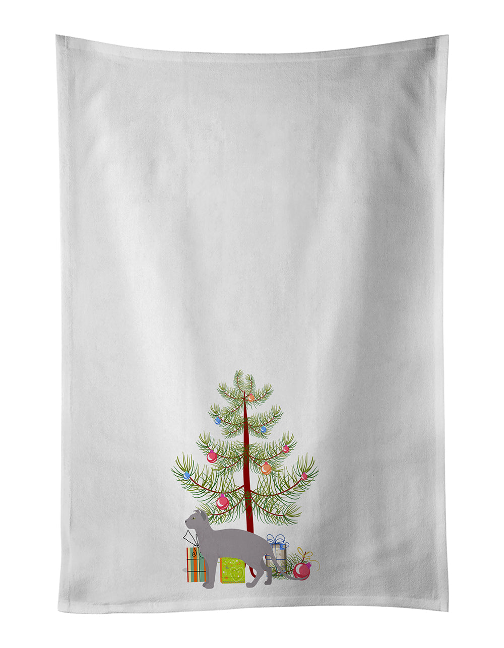 Buy this Ukrainian Levkoy #2 Cat Merry Christmas White Kitchen Towel Set of 2