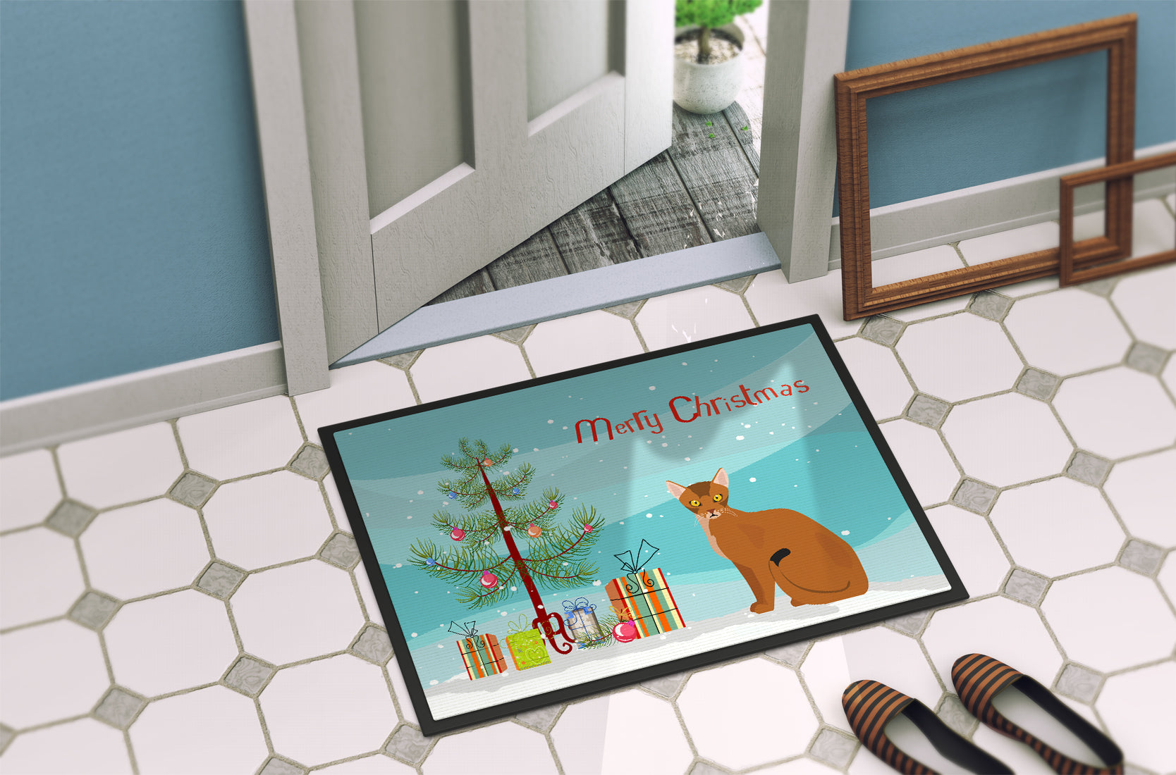 Abyssinian Cat Merry Christmas Indoor or Outdoor Mat 18x27 CK4739MAT - the-store.com