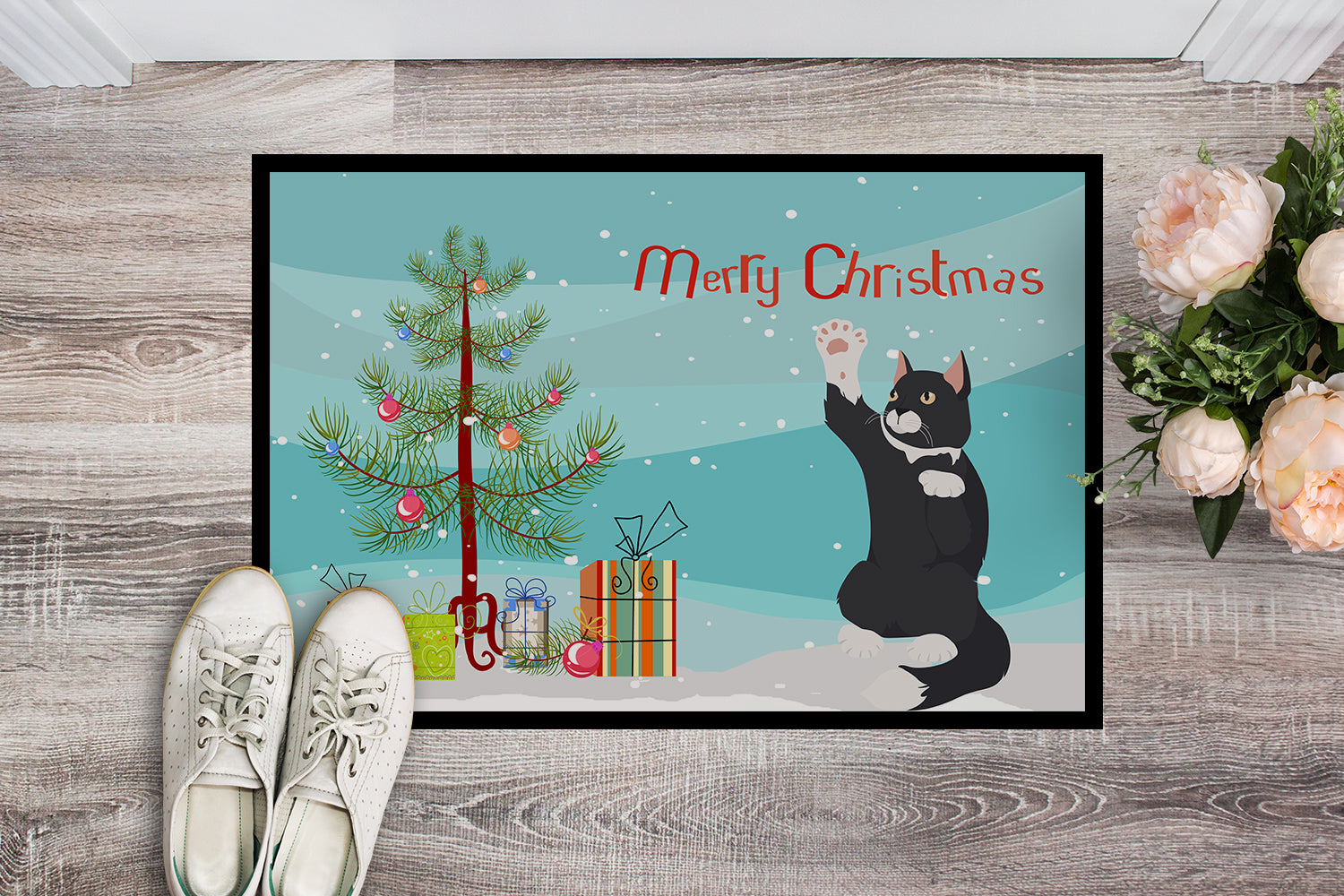 American Polydactyl Cat Merry Christmas Indoor or Outdoor Mat 18x27 CK4742MAT - the-store.com