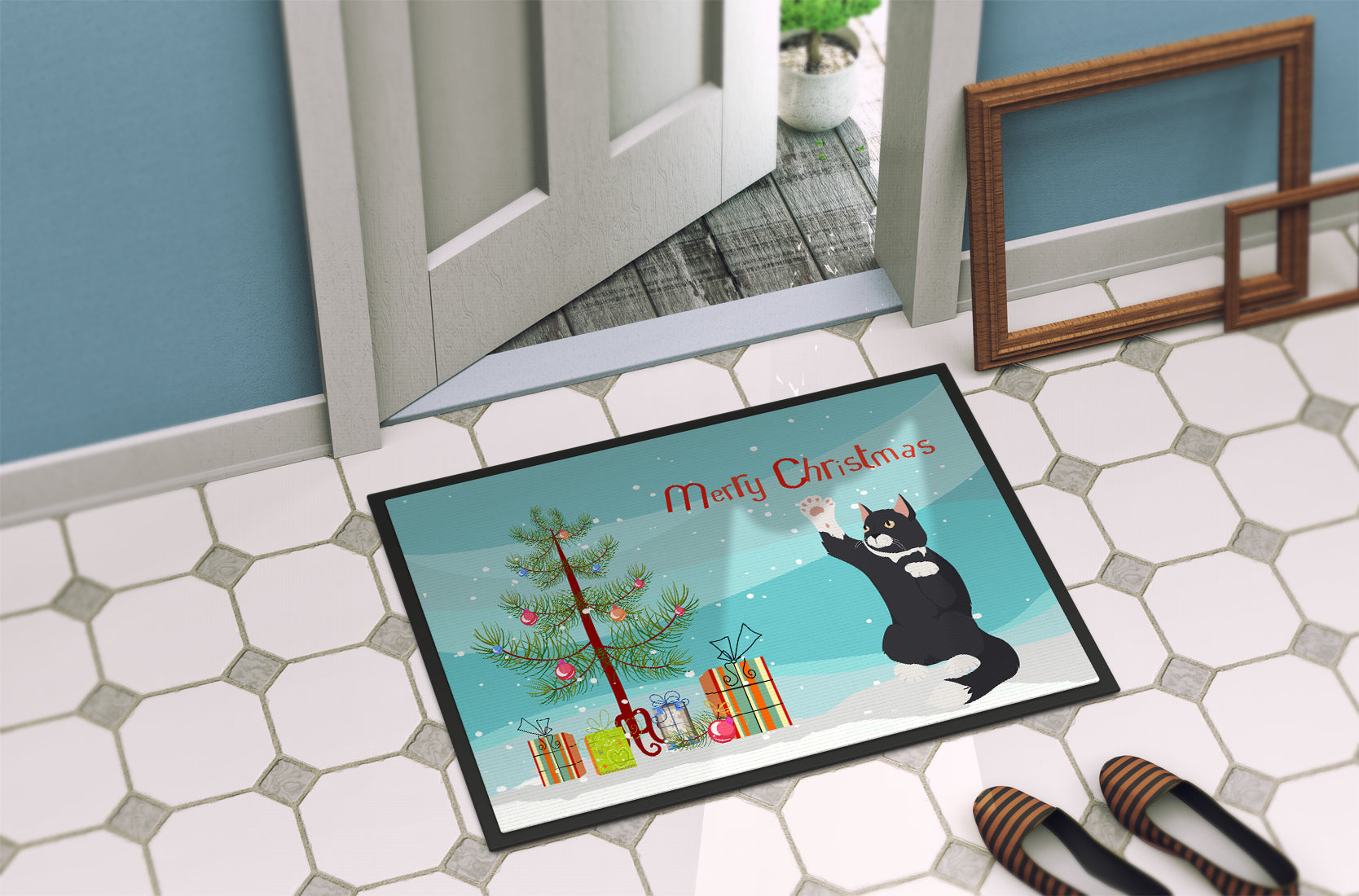 American Polydactyl Cat Merry Christmas Indoor or Outdoor Mat 18x27 CK4742MAT - the-store.com