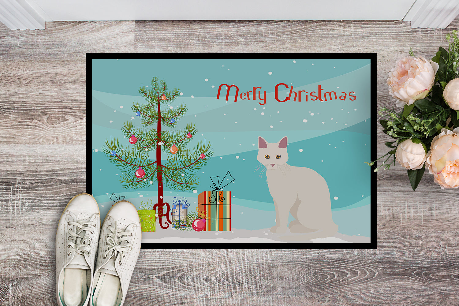 Aphrodite Giant Cat Merry Christmas Indoor or Outdoor Mat 18x27 CK4744MAT - the-store.com