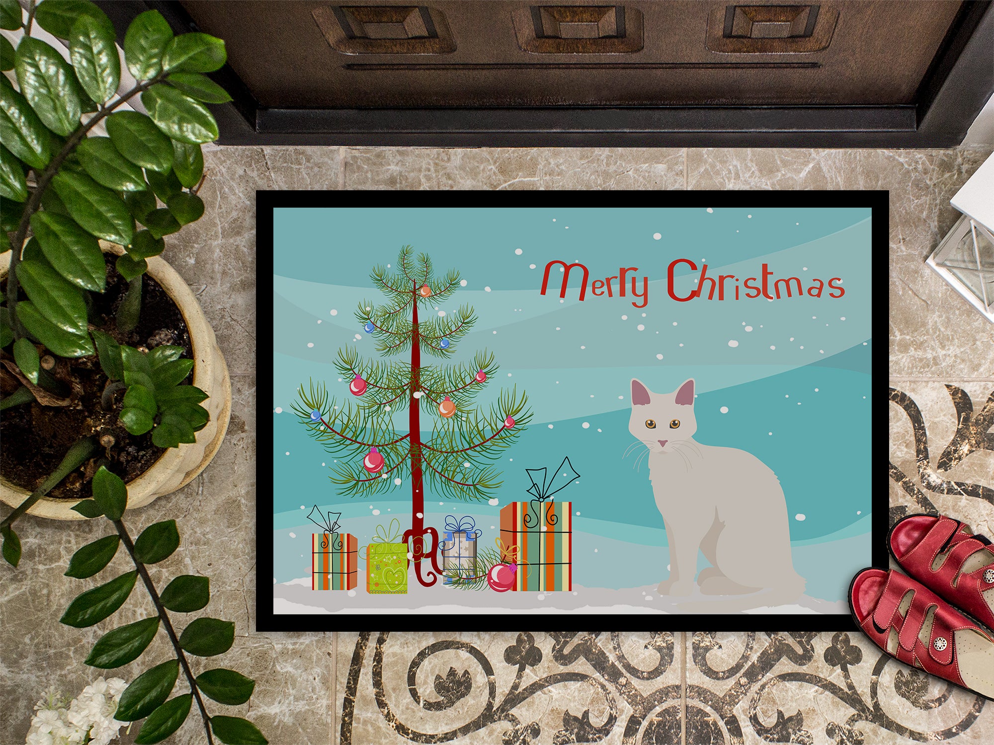 Aphrodite Giant Cat Merry Christmas Indoor or Outdoor Mat 18x27 CK4744MAT - the-store.com