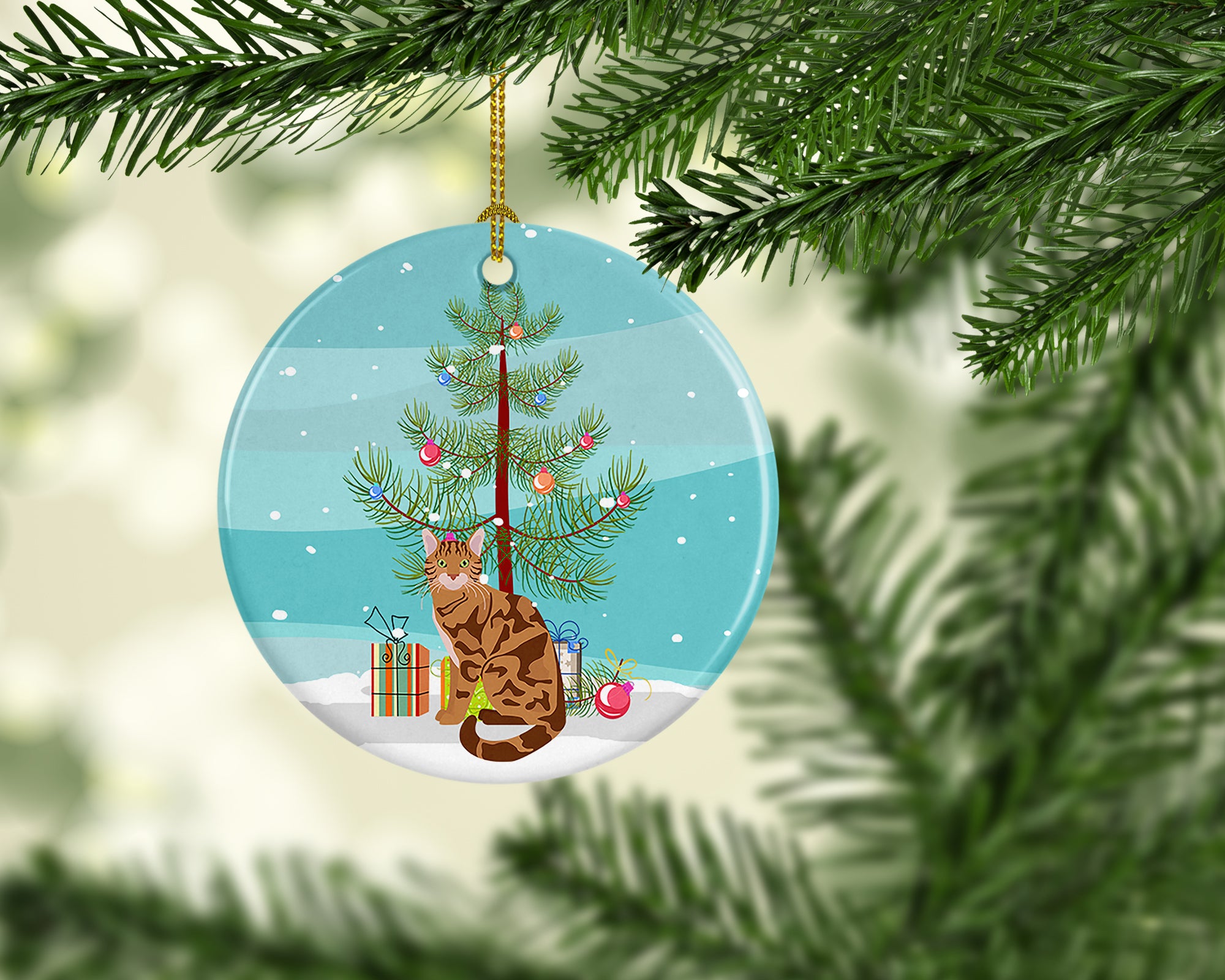 Buy this Bengal Cat Merry Christmas Ceramic Ornament