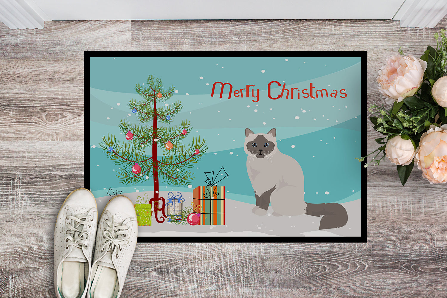 Birman Cat Merry Christmas Indoor or Outdoor Mat 18x27 CK4748MAT - the-store.com