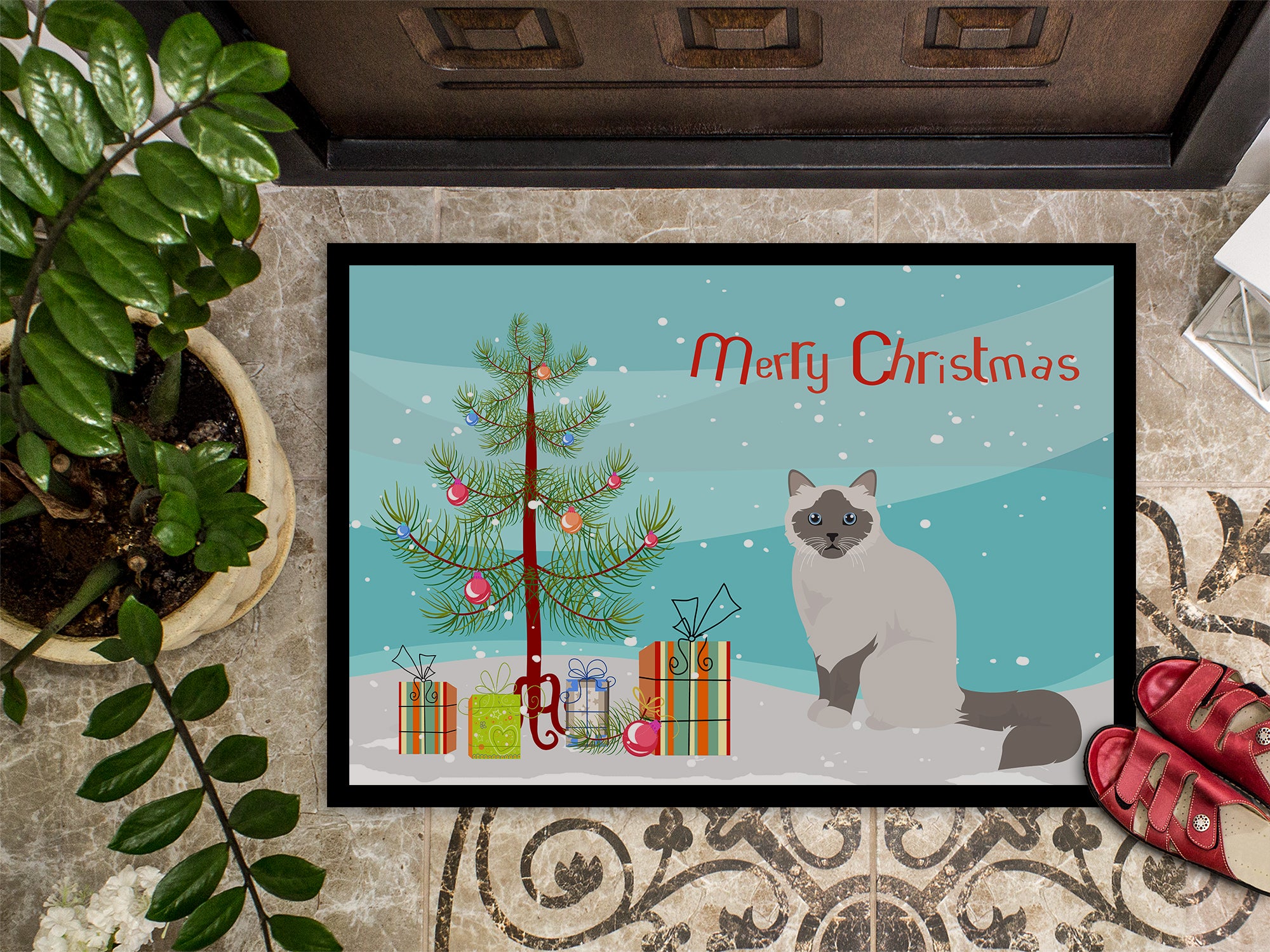 Birman Cat Merry Christmas Indoor or Outdoor Mat 18x27 CK4748MAT - the-store.com