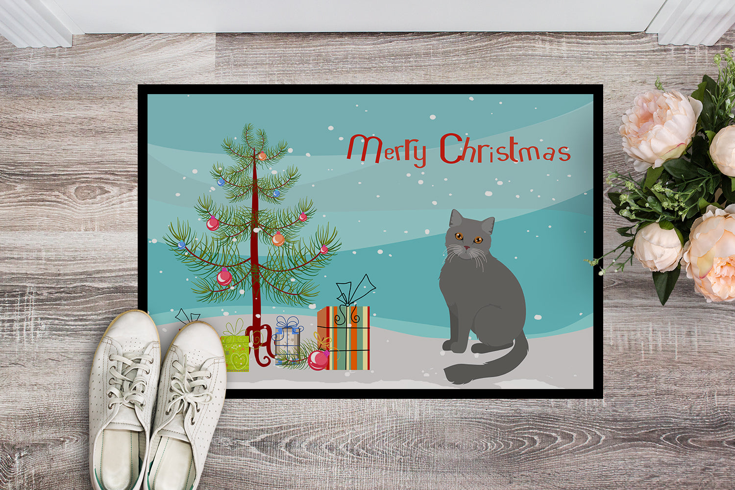 British Semi Longhair Cat Merry Christmas Indoor or Outdoor Mat 18x27 CK4750MAT - the-store.com