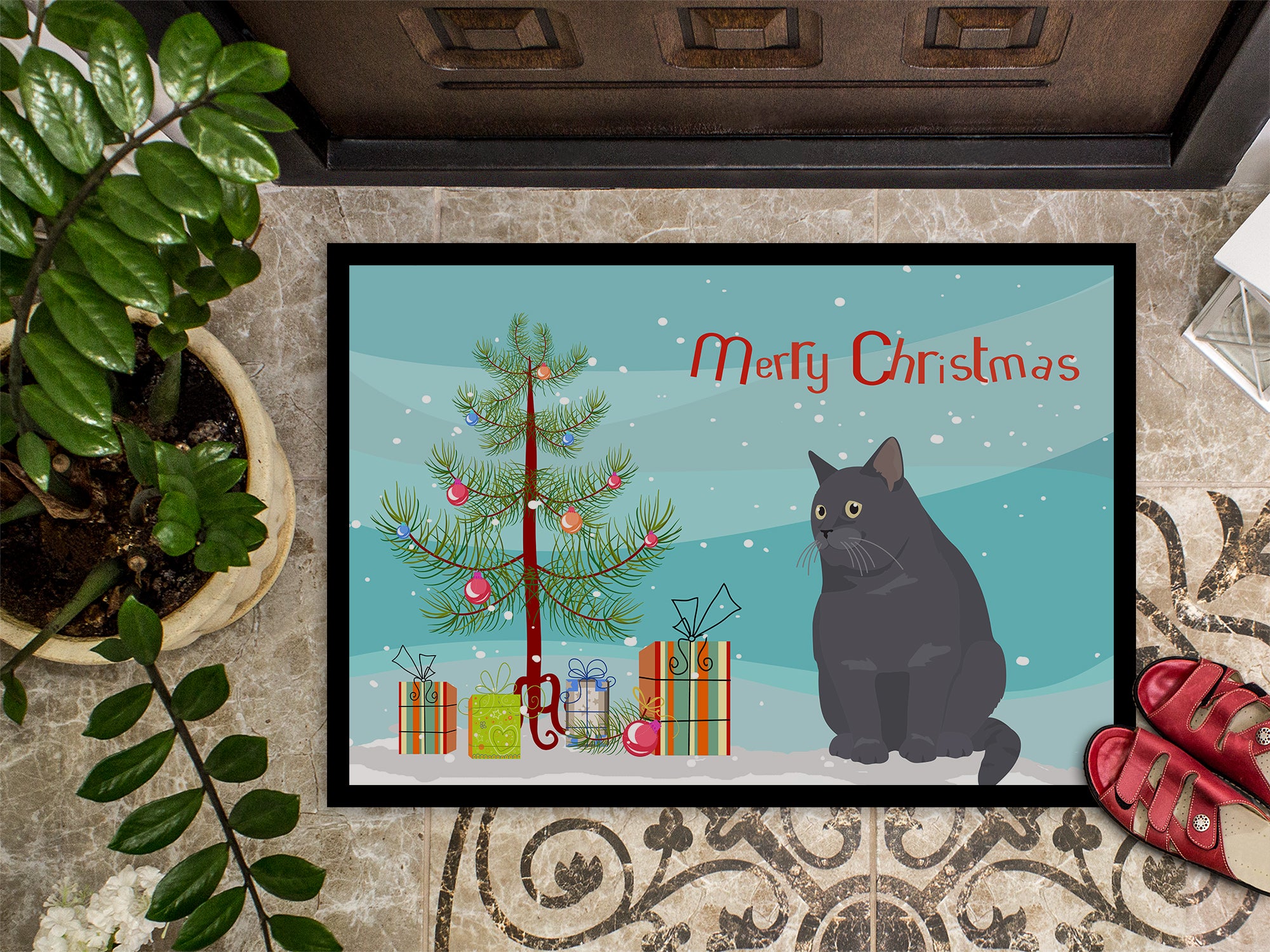 British Shorthair #2 Cat Merry Christmas Indoor or Outdoor Mat 18x27 CK4752MAT - the-store.com