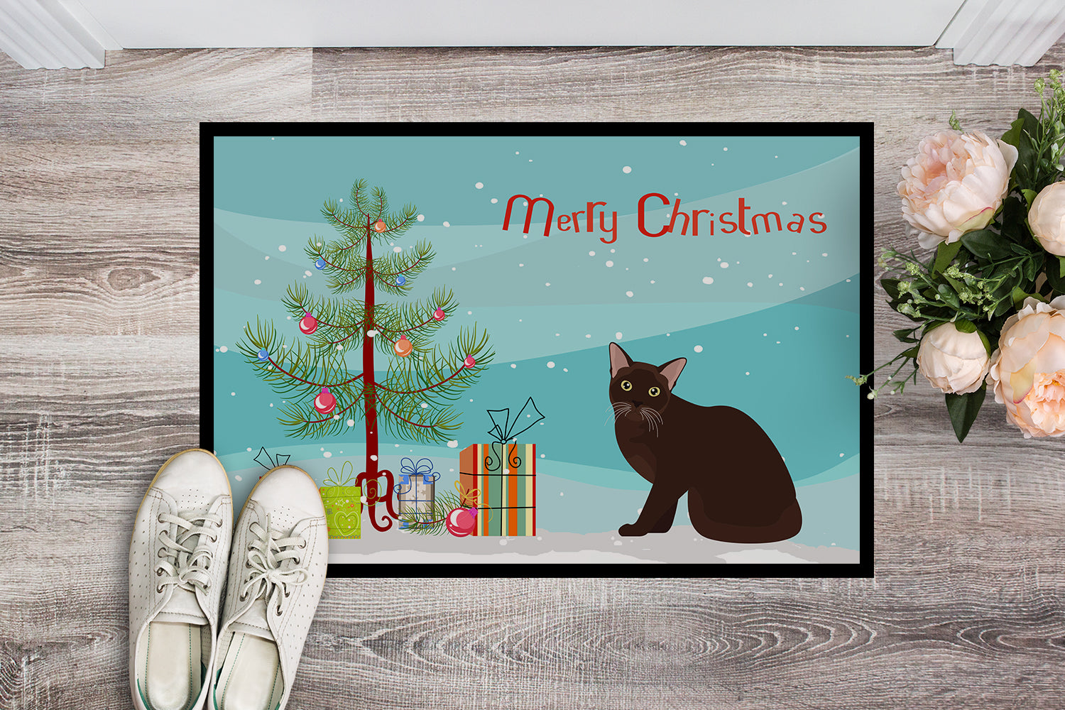 Burmese #1 Cat Merry Christmas Indoor or Outdoor Mat 18x27 CK4753MAT - the-store.com