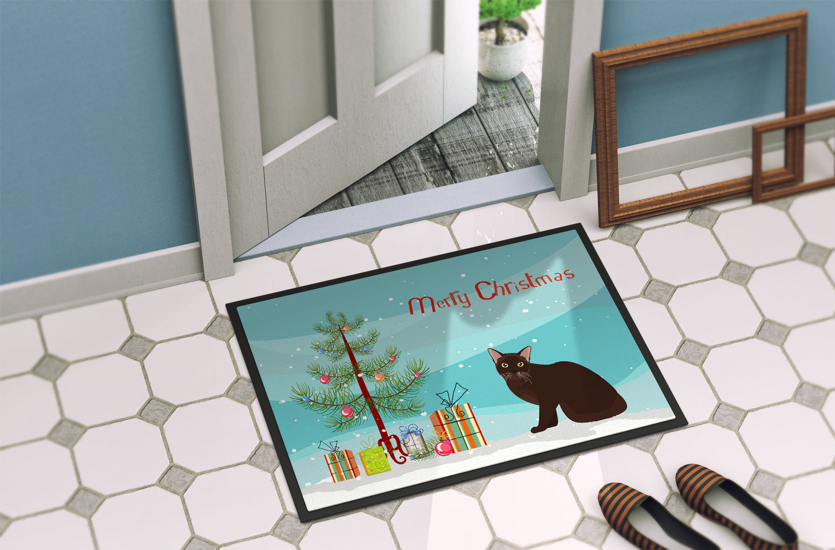 Burmese #1 Cat Merry Christmas Indoor or Outdoor Mat 18x27 CK4753MAT - the-store.com