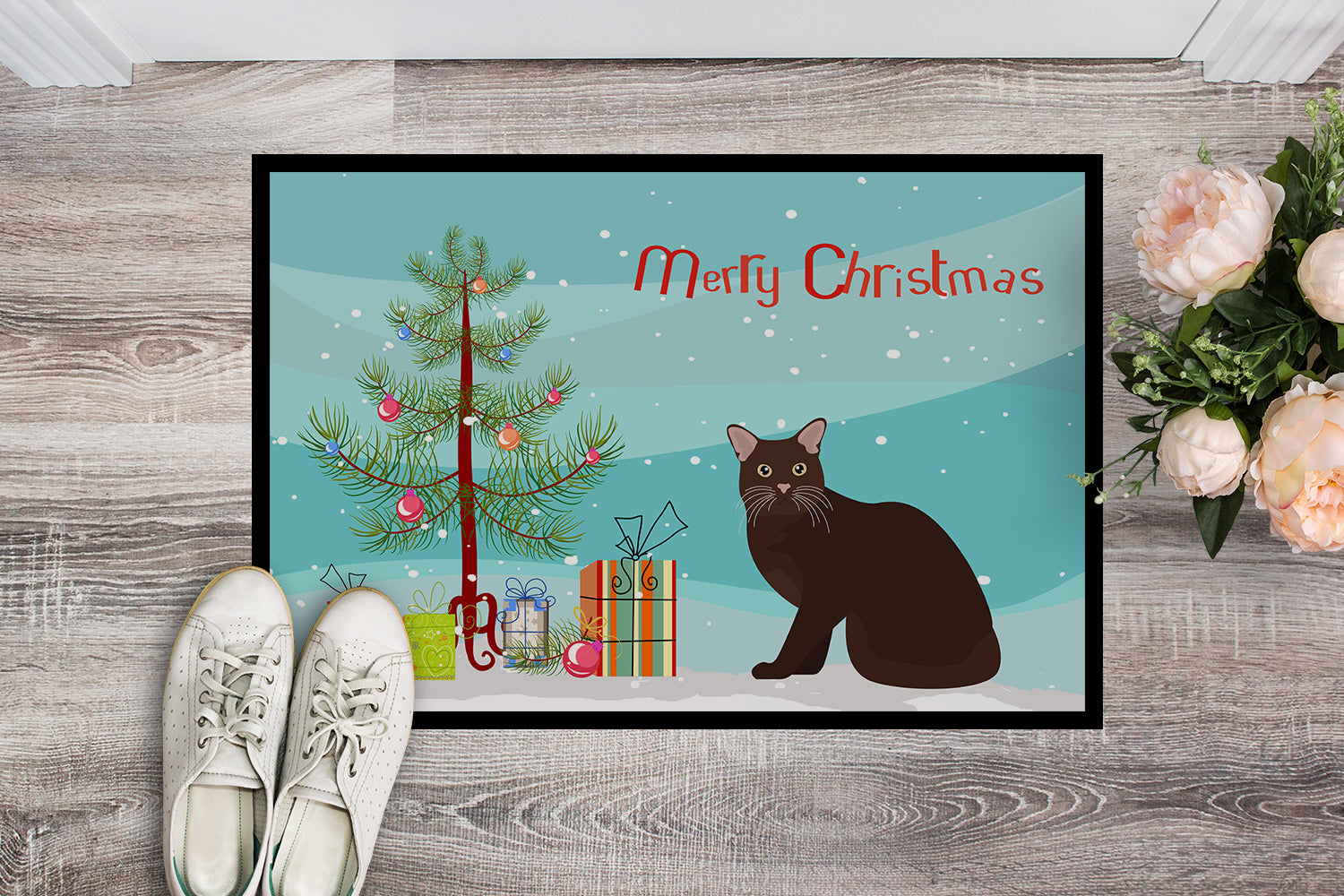 Burmese #2 Cat Merry Christmas Indoor or Outdoor Mat 18x27 CK4754MAT - the-store.com