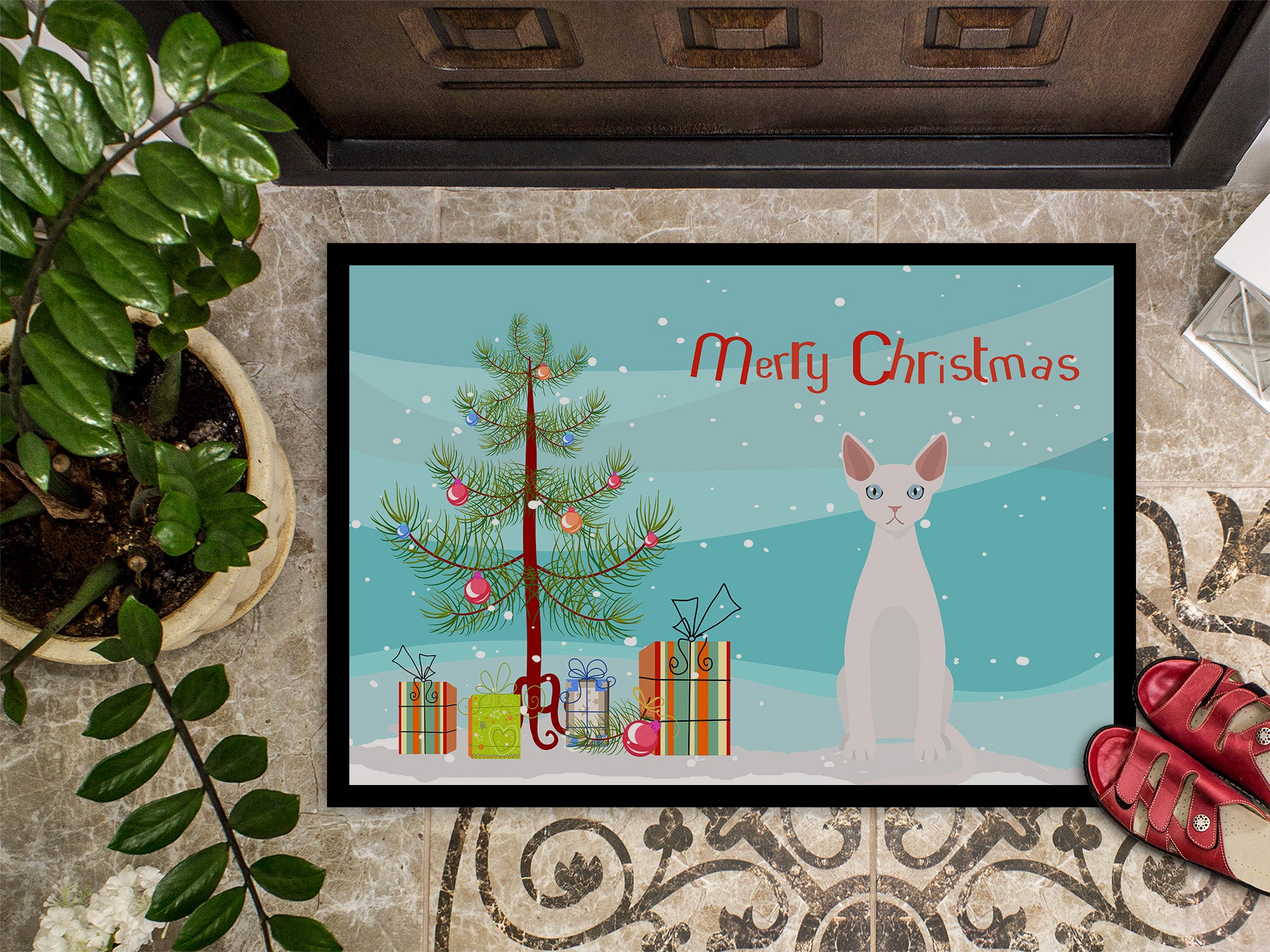 Devon Rex #2 Cat Merry Christmas Indoor or Outdoor Mat 18x27 CK4763MAT - the-store.com