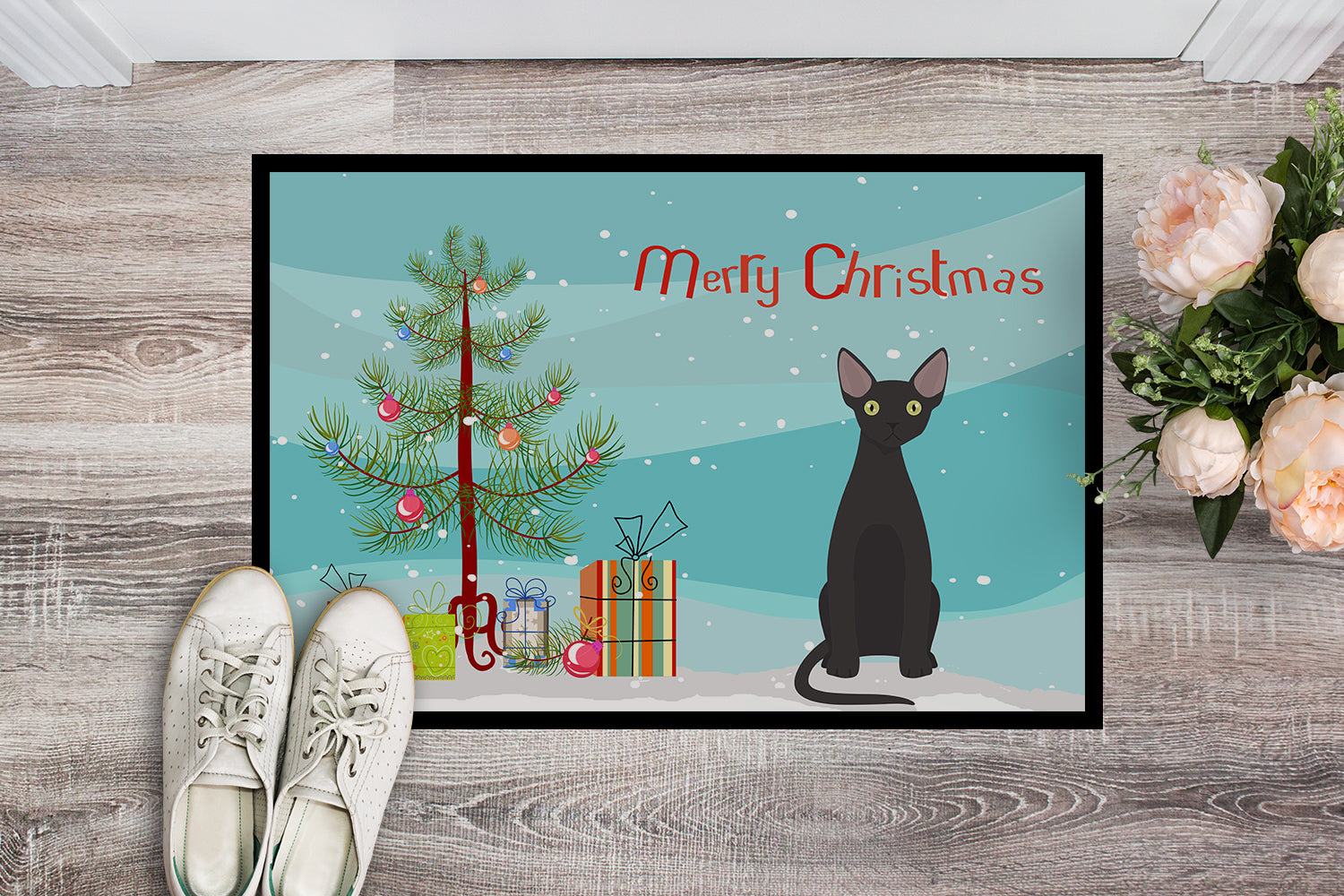 Devon Rex #3 Cat Merry Christmas Indoor or Outdoor Mat 18x27 CK4764MAT - the-store.com