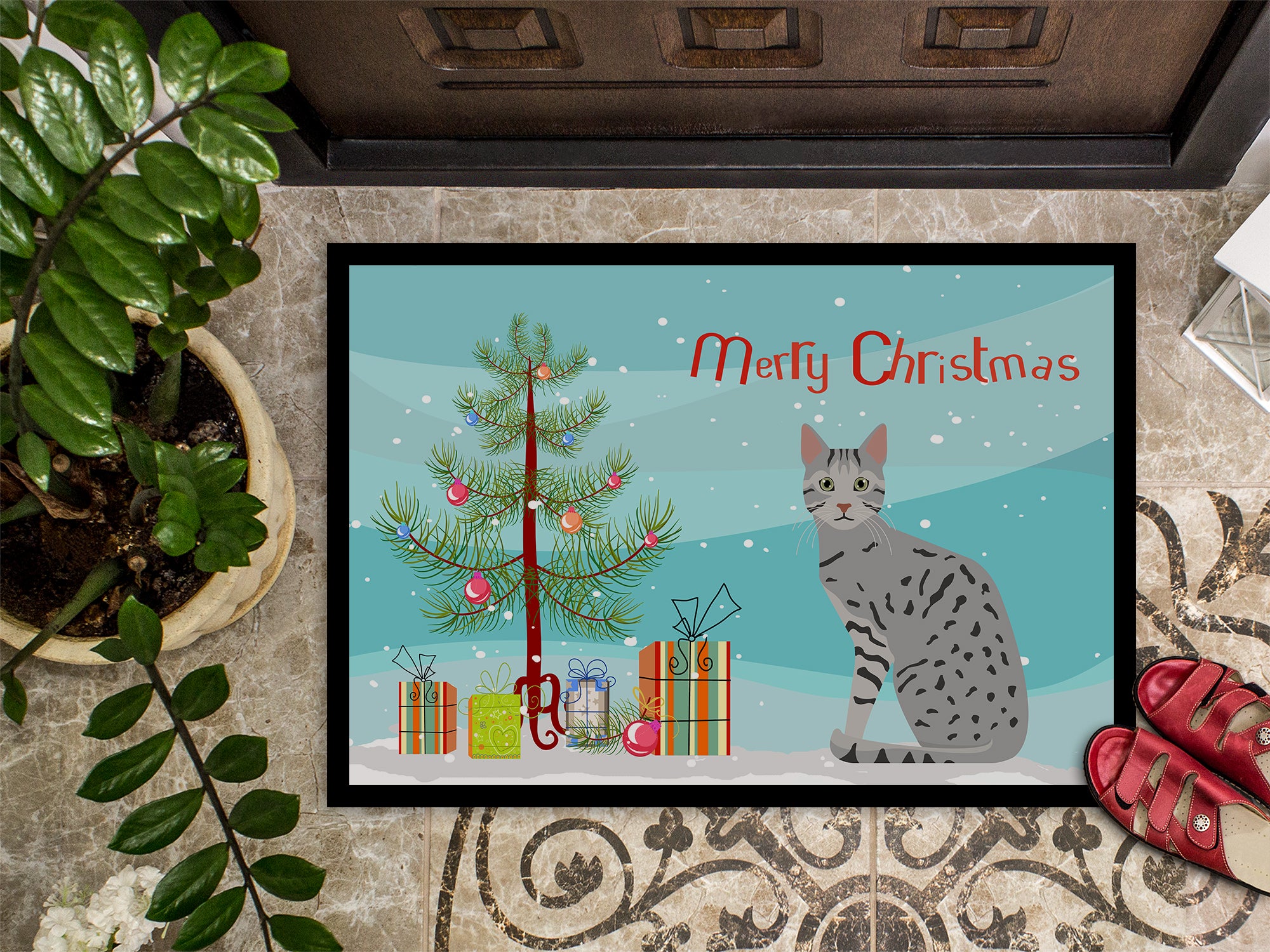 Egyptian Mau Cat Merry Christmas Indoor or Outdoor Mat 18x27 CK4766MAT - the-store.com