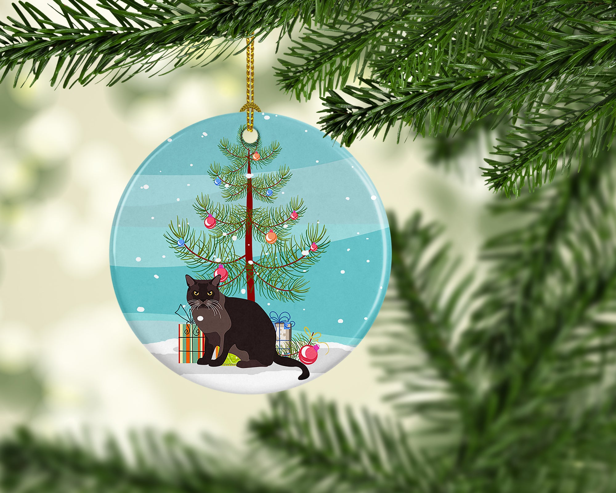 European Burmese Cat Merry Christmas Ceramic Ornament - the-store.com