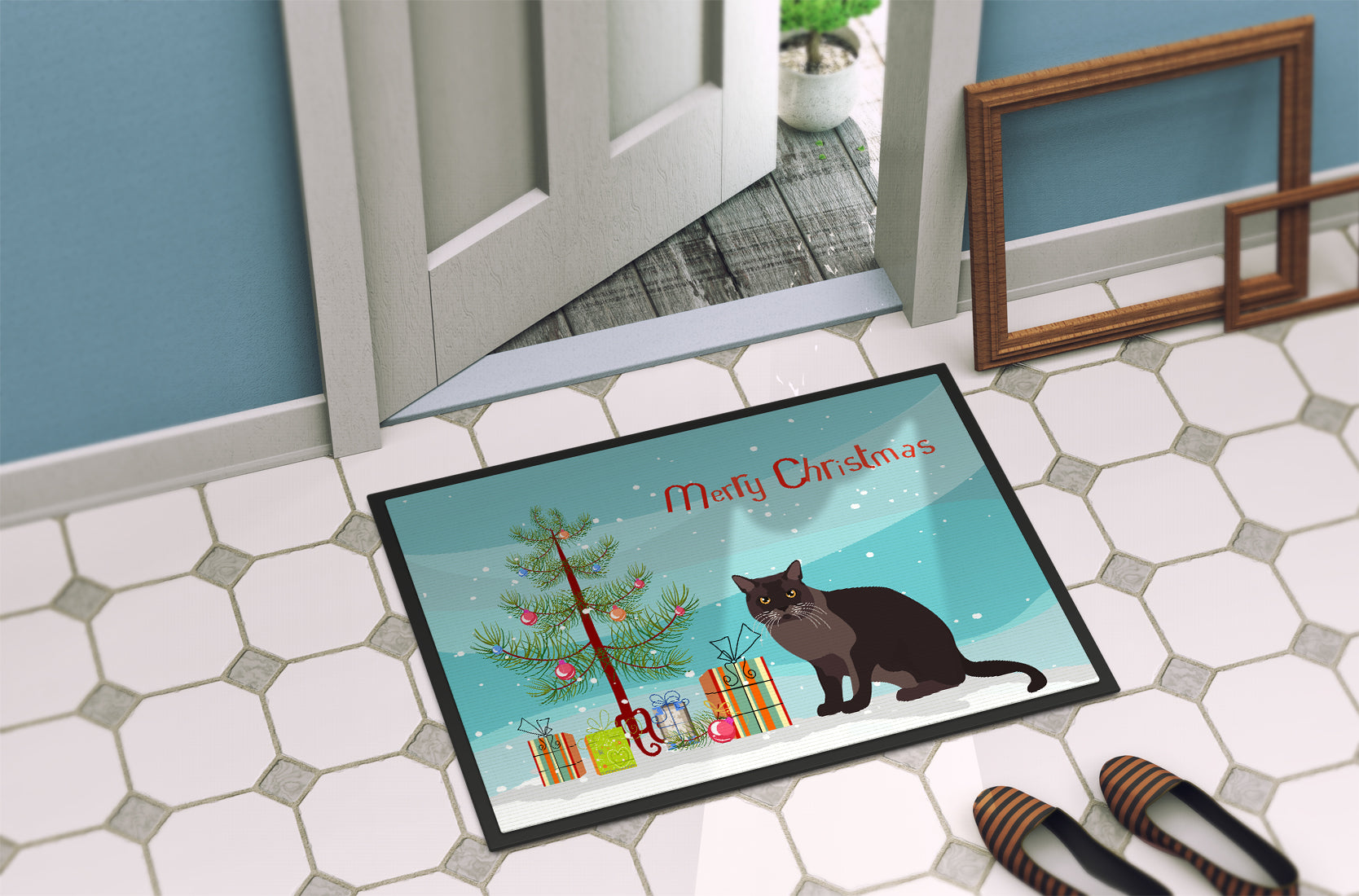 European Burmese Cat Merry Christmas Indoor or Outdoor Mat 18x27 CK4767MAT - the-store.com